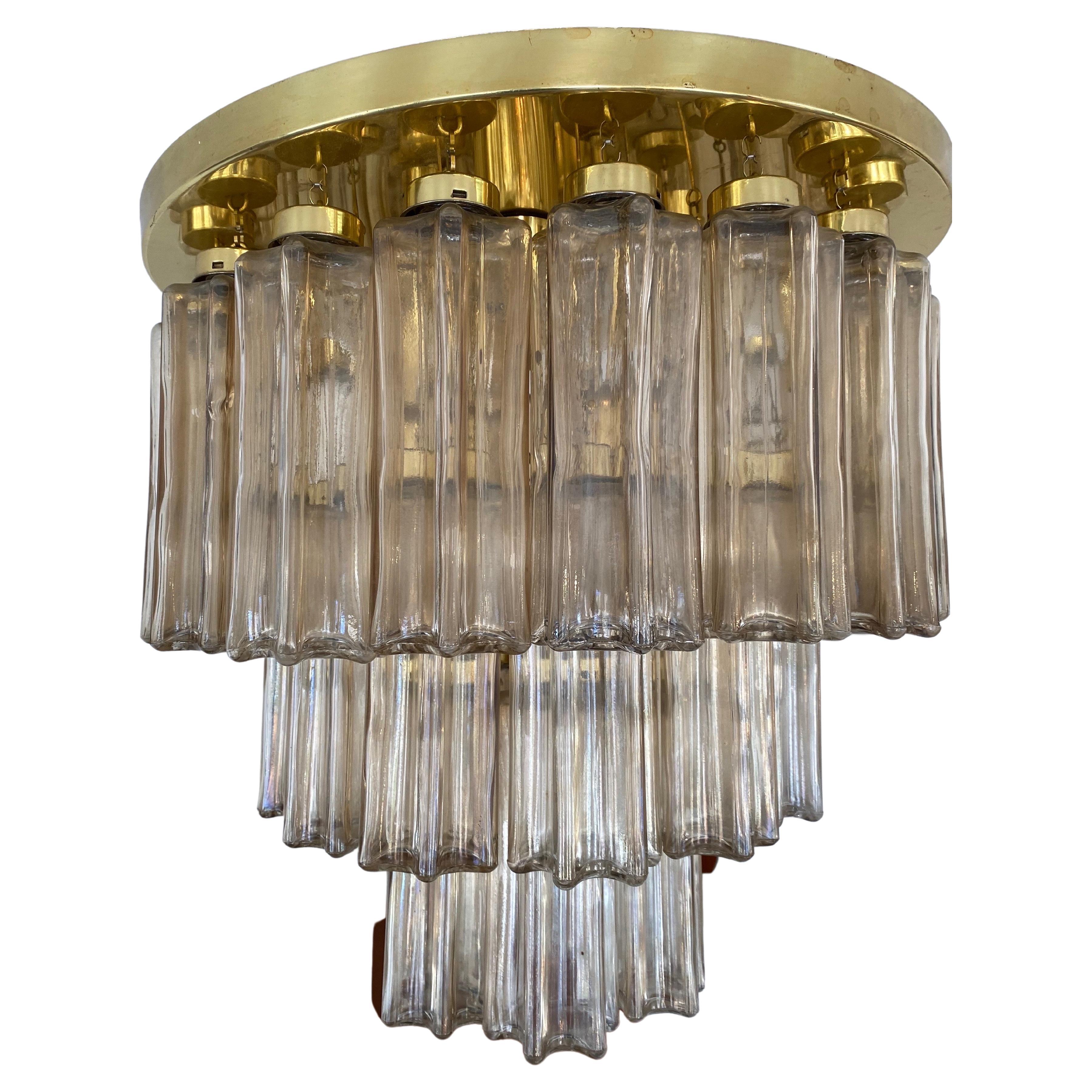 Three Tiers Smoked Glass Tubes Flush Mount Chandelier by Glashütte Limburg 1970s In Good Condition In Antwerp, BE