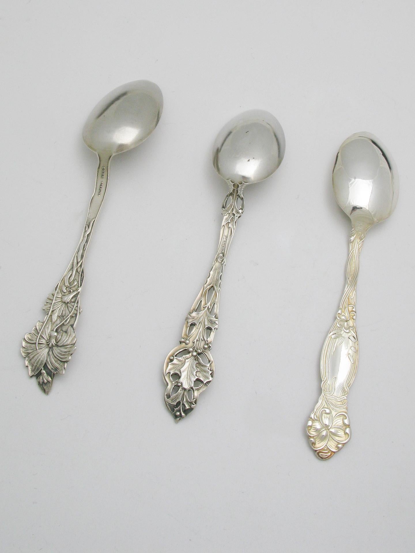 Aesthetic Movement Three Antique Sterling Silver Designers Teaspoons For Sale