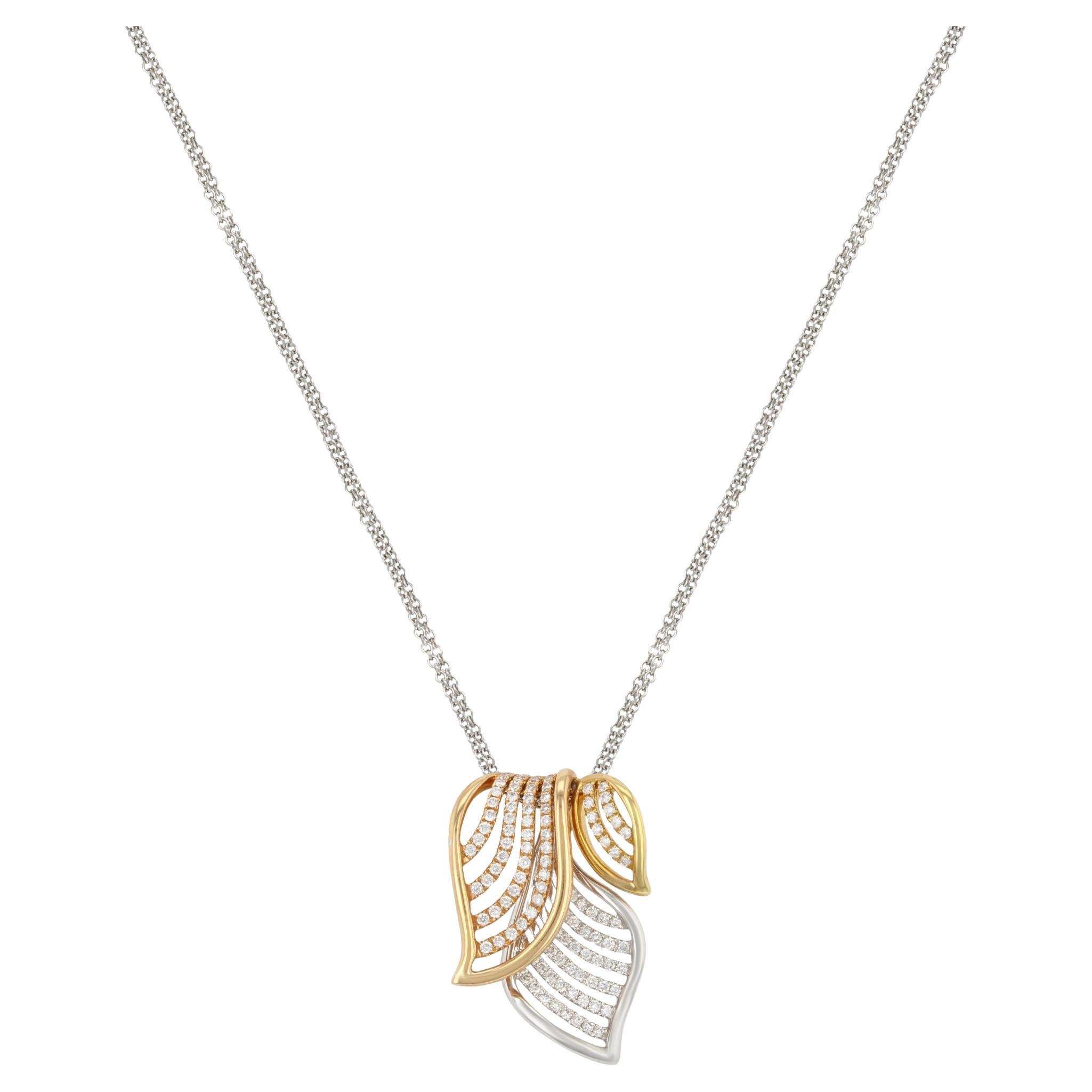 Three Tone Diamond Pendant Necklace 18k White Yellow Rose Gold 0.67cttw For Sale