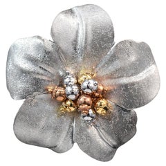 Three-Tone Gold Floral Brooch Pendant Circa 1990s