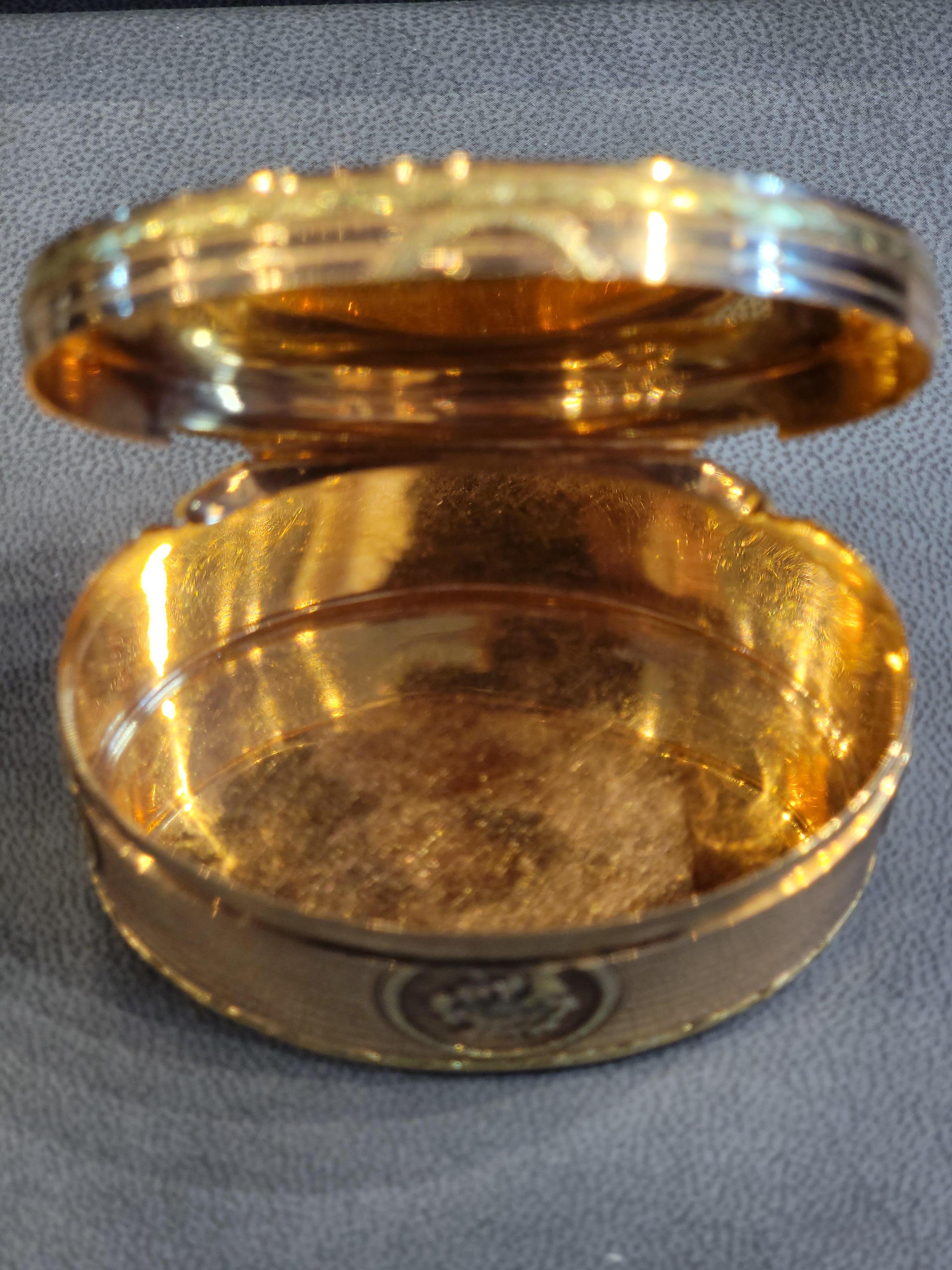 Three-Tone Gold Oval Enamel Snuff Box For Sale 2