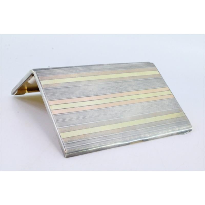 Silver Three-tone silver-gold case with gold interior and cut-out holder For Sale