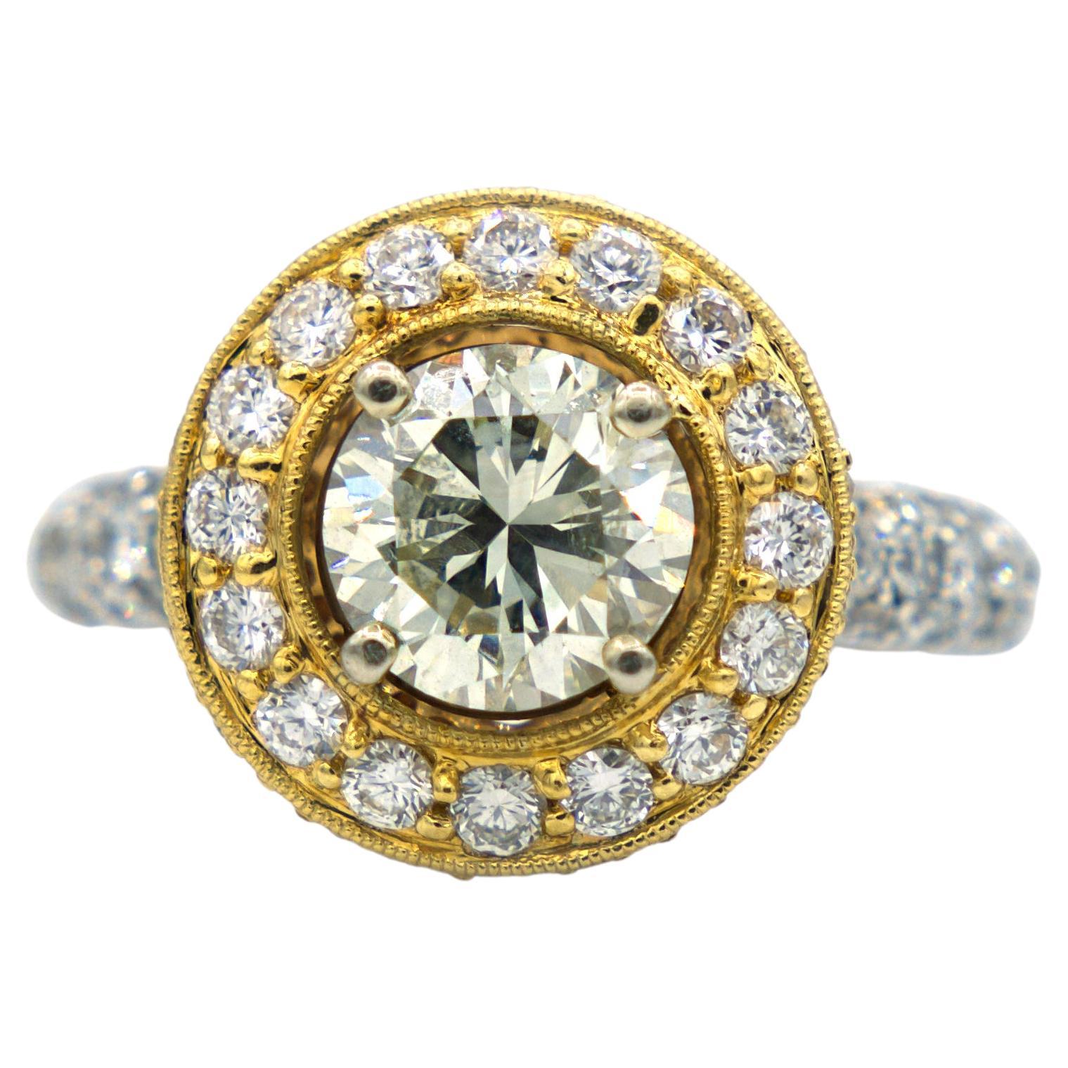 Three-Toned 18K Gold Diamond Engagement Ring For Sale