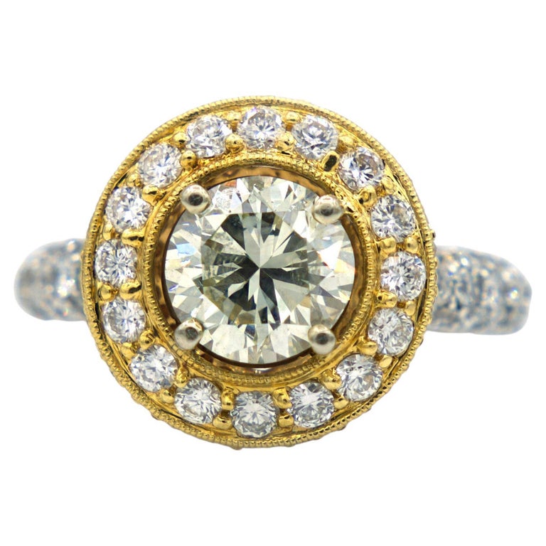 Three-Toned 18K Gold Diamond Engagement Ring For Sale at 1stDibs