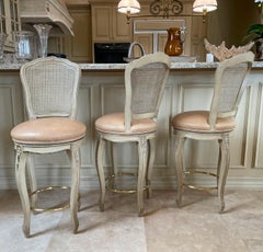 Three Traditional Cane-Back Counter Chairs,  Louis XV Style