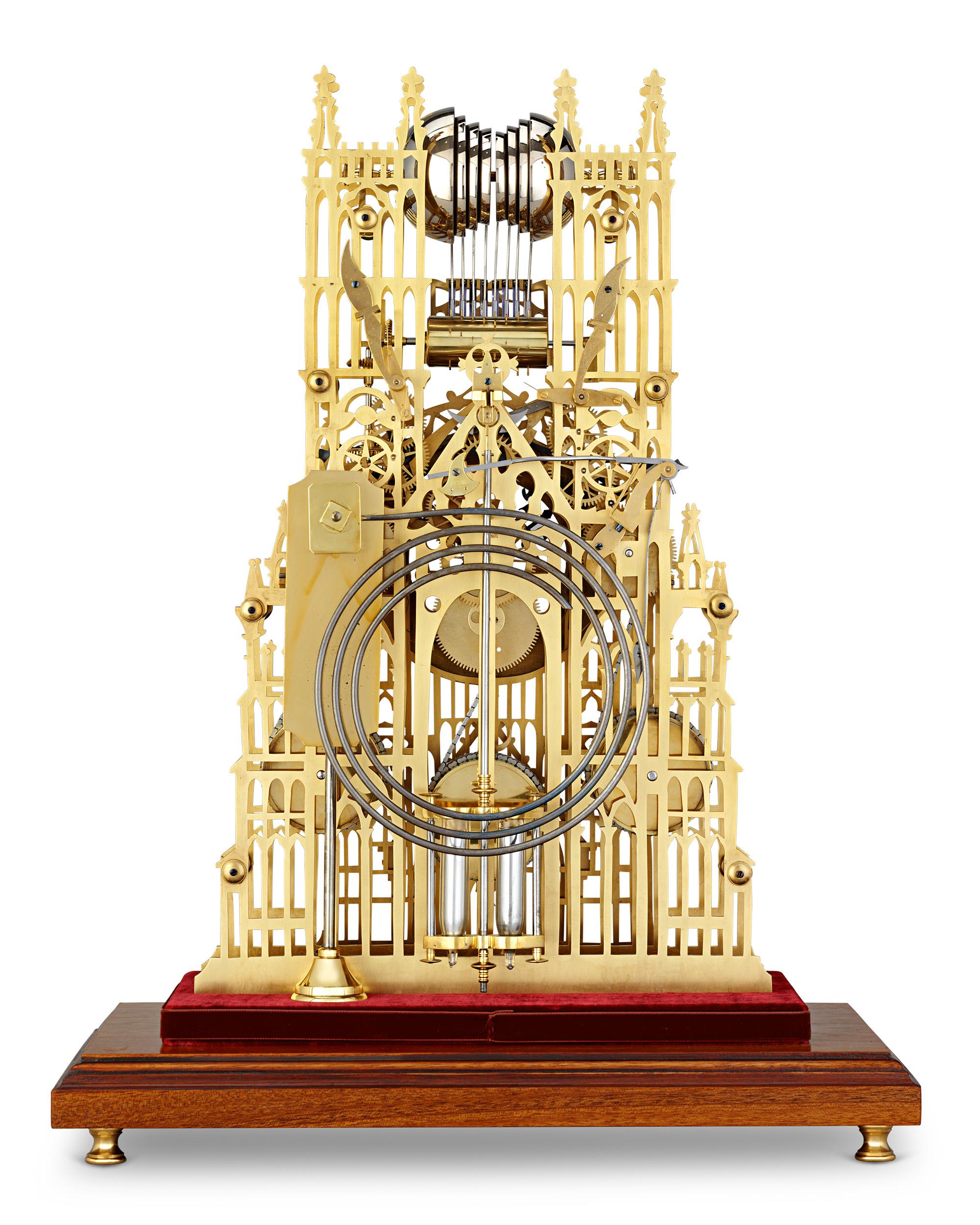 Three-Train Skeleton Clock by John McConnell In Excellent Condition In New Orleans, LA