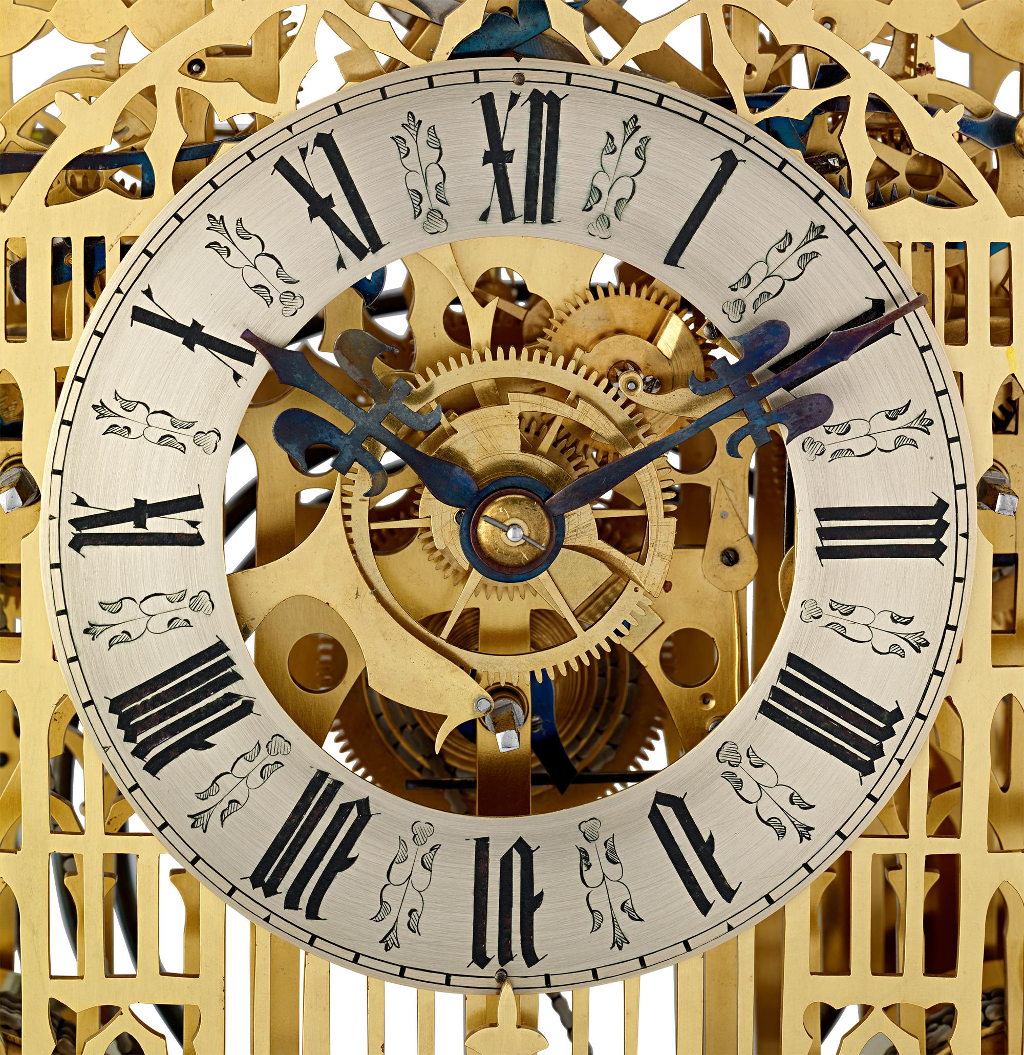 Brass Three-Train Skeleton Clock by John McConnell