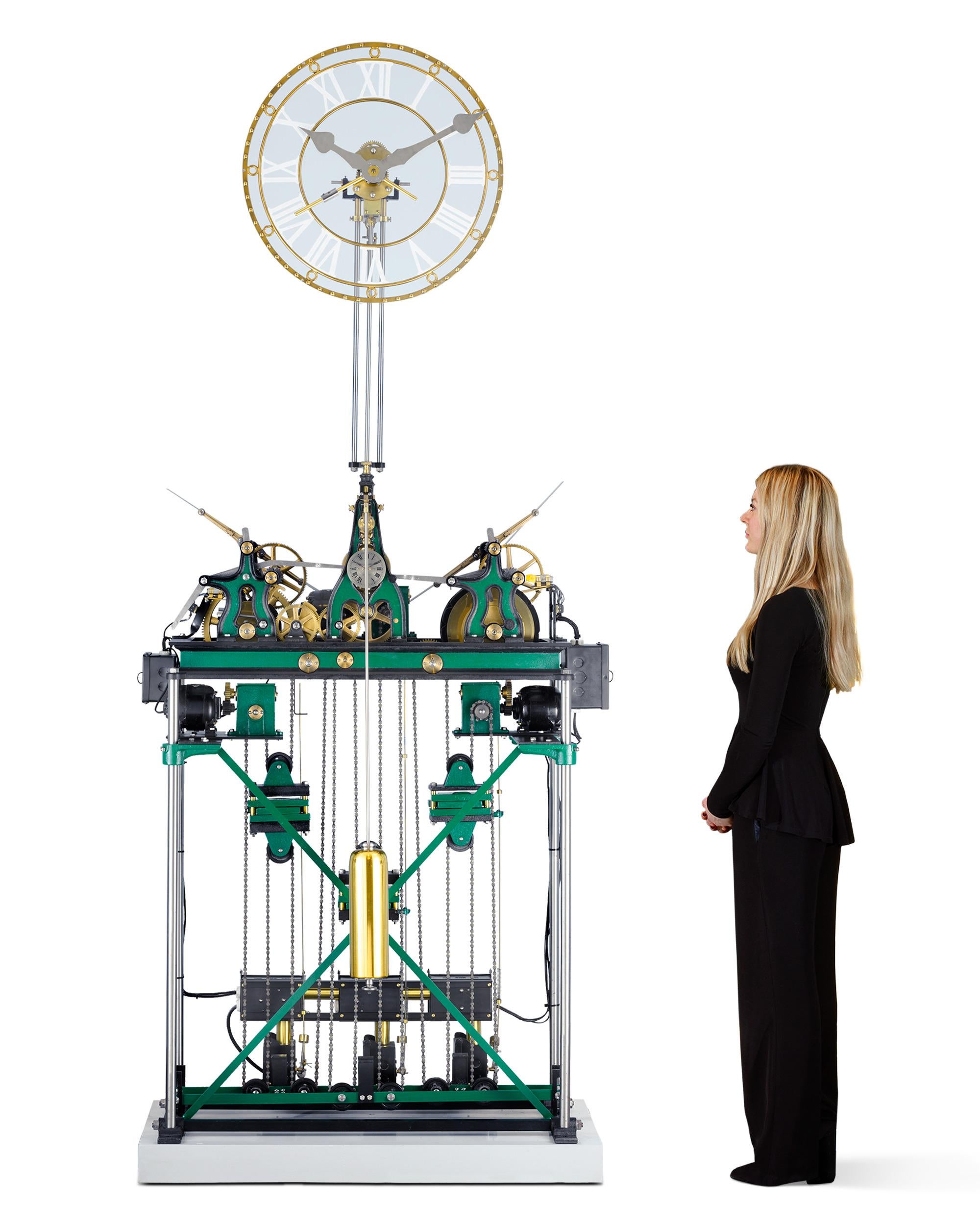 This remarkable tower clock with a three-train, automatically winding movement was created by the Seth Thomas Clock Company, one of the world's most revered clockmakers. The timepiece is grand in both size and beauty. Featuring a combination of