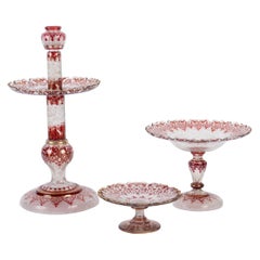 Three Transparent and Red Bohemian Crystal Cups