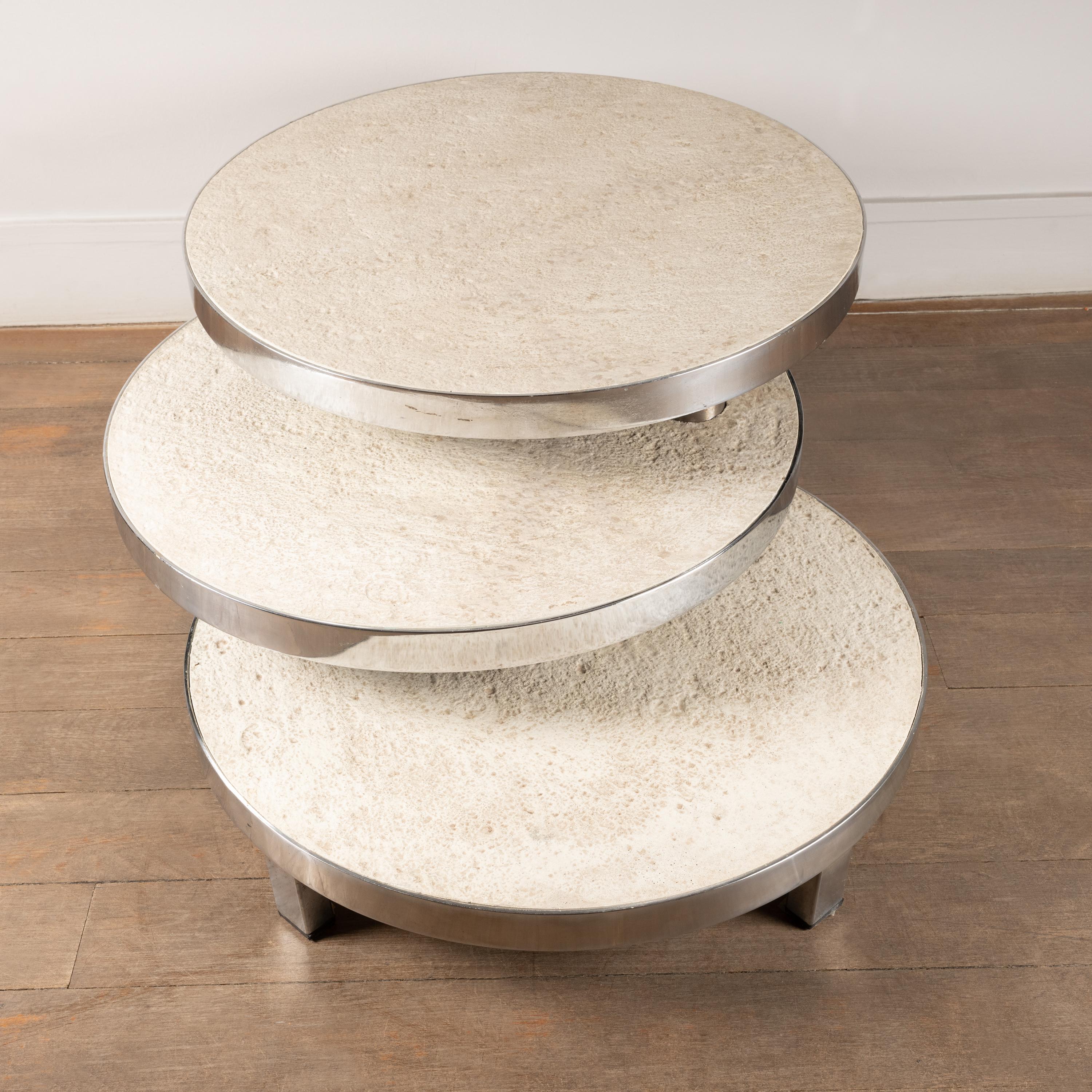 Three Tray Coffee Table Design Maria Pergay for Mercier Frères In Good Condition In Paris, Ile-de-France