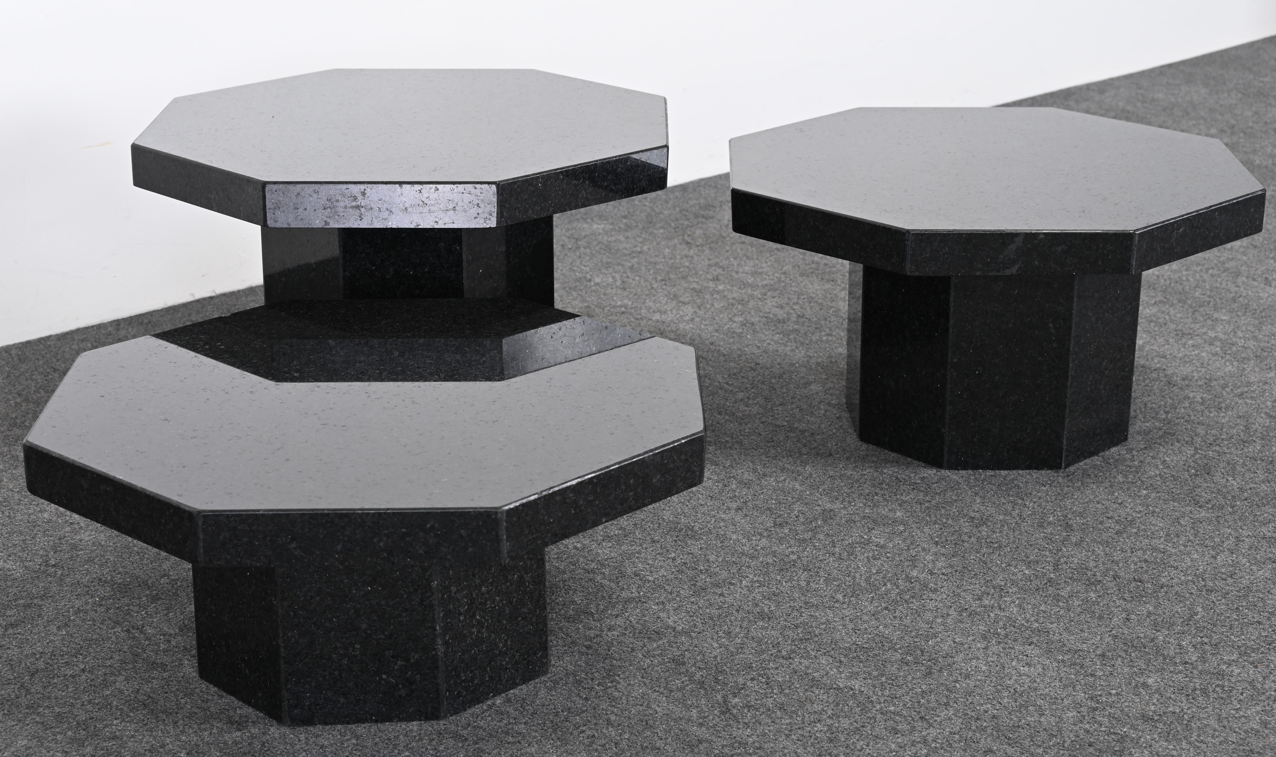 Granite Three Up & Up Octagonal Tables, 1980s