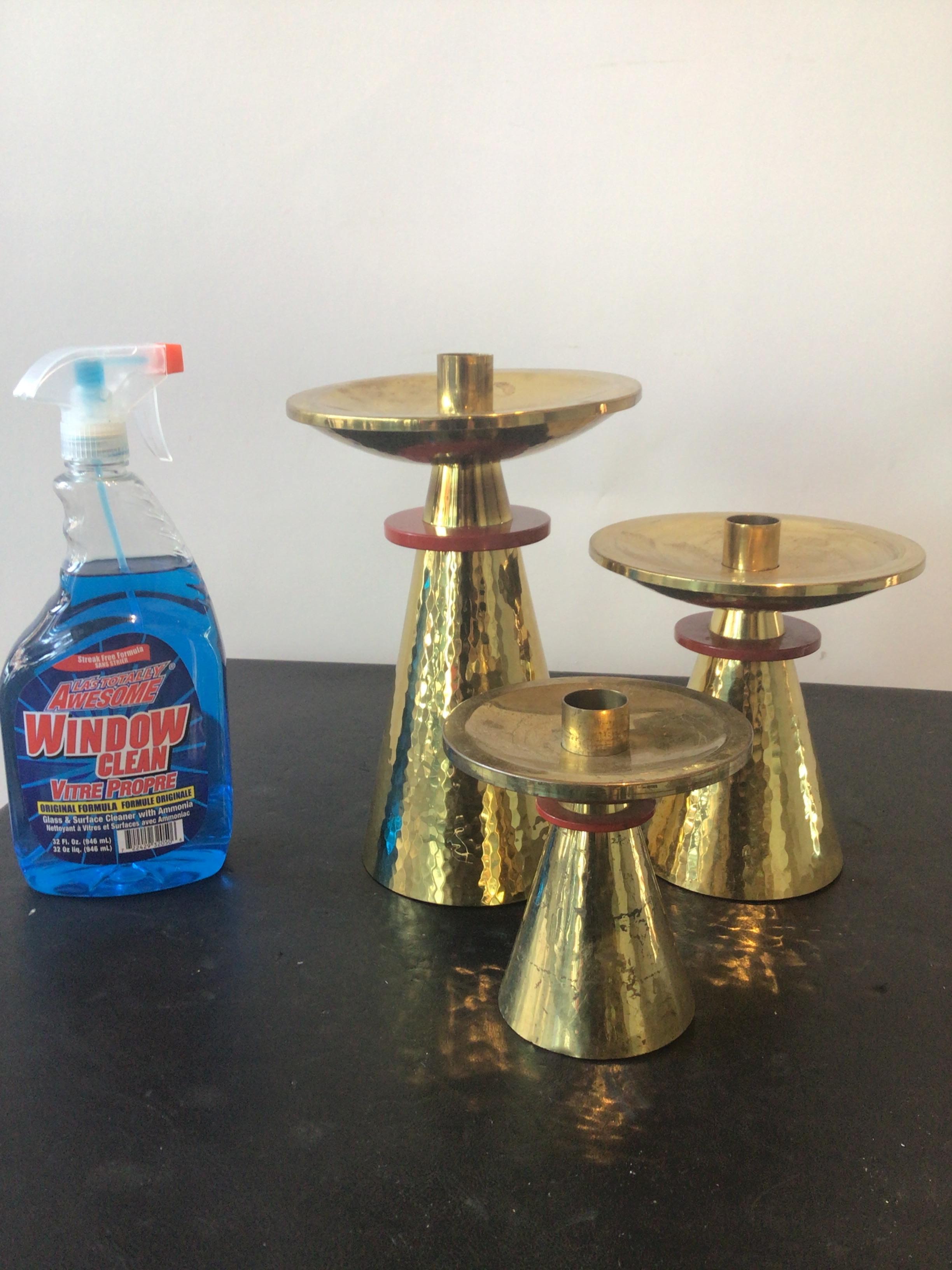 Three Varied Height 1960s Swiss Brass Candlesticks For Sale 4