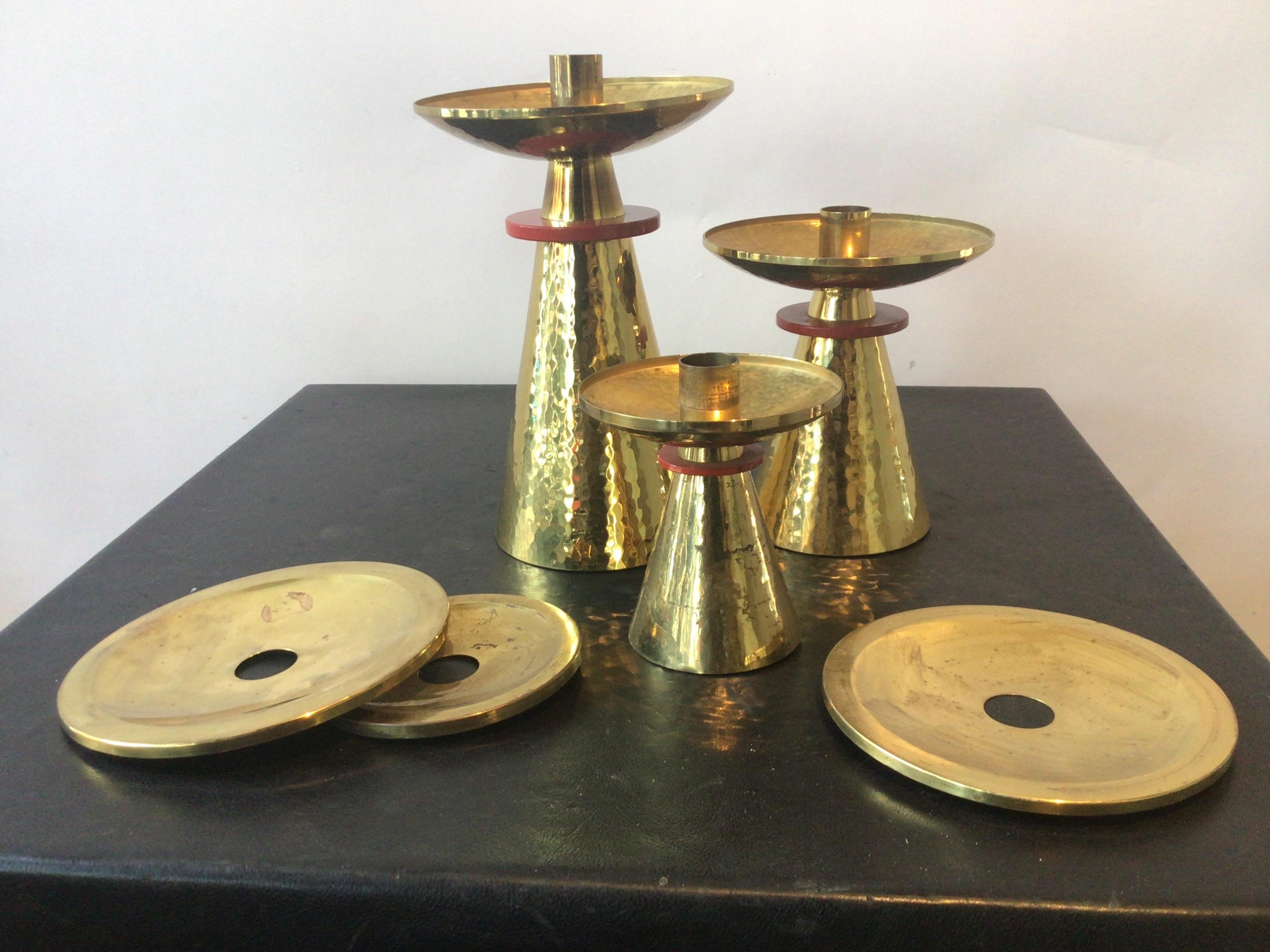 Three Varied Height 1960s Swiss Brass Candlesticks For Sale 5