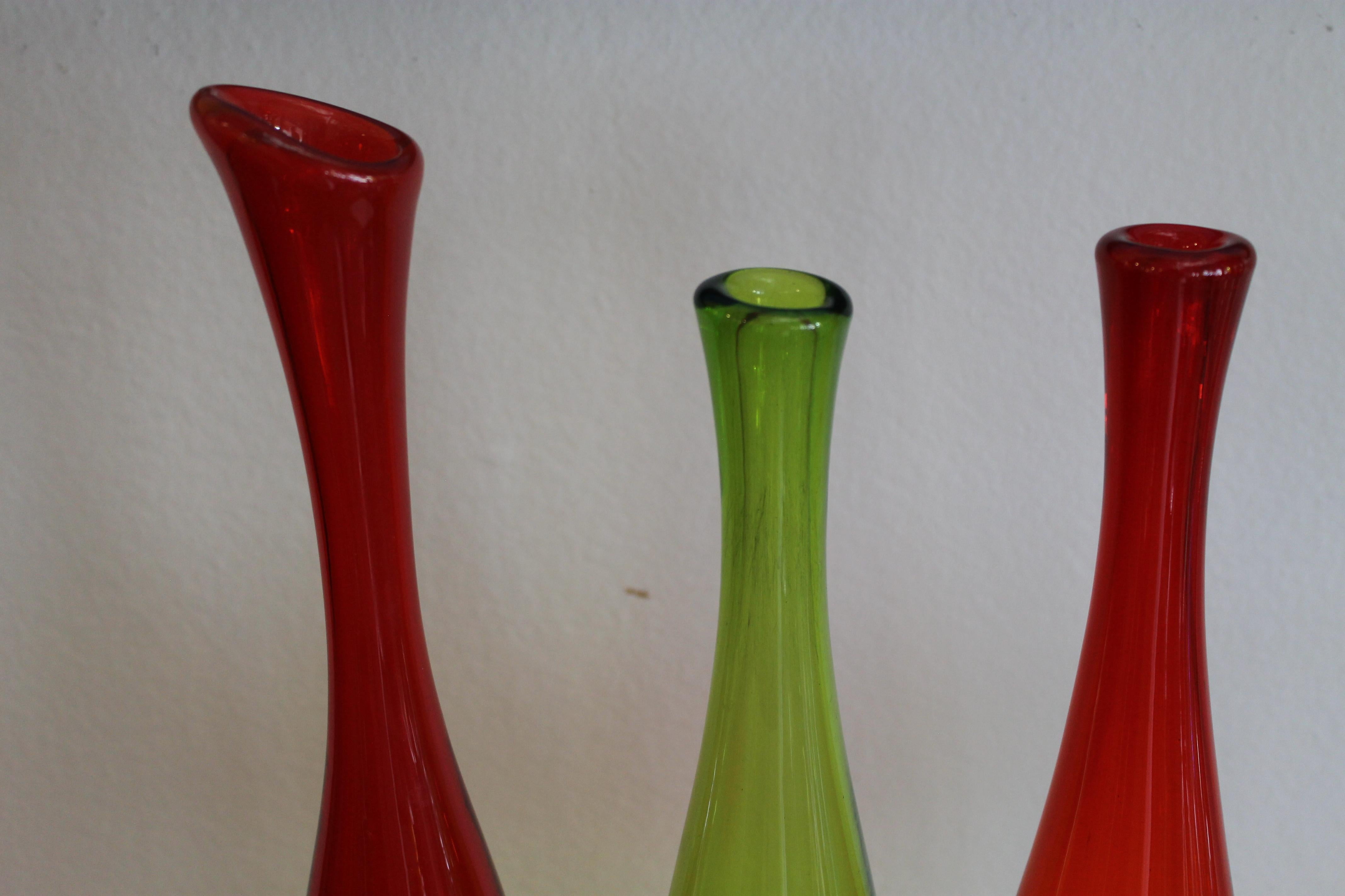 Mid-Century Modern Three Vases by Joel Myers, Model No. 6427 for Blenko For Sale