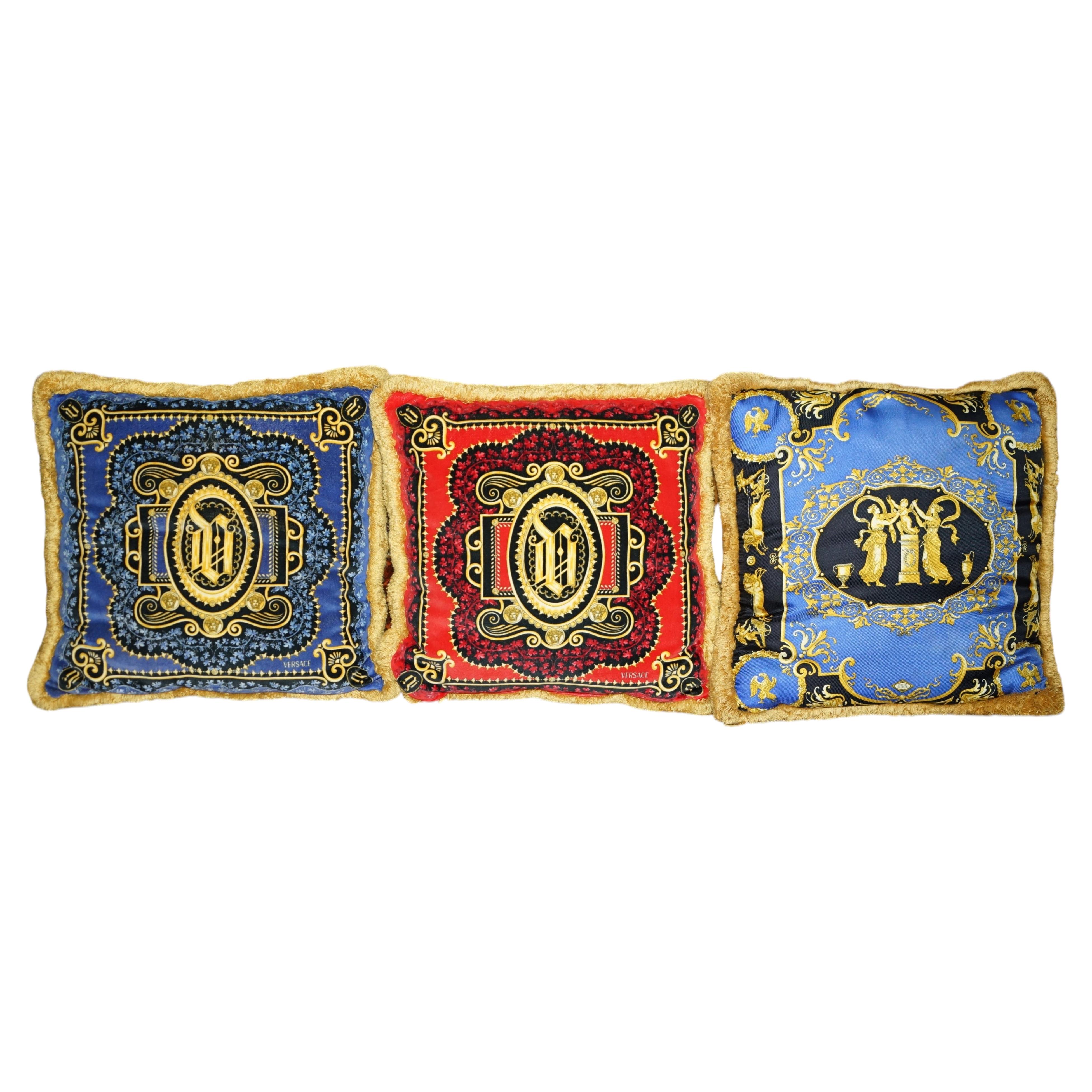 THREE VERSACE ITALY 2003 ILIAN RACHOV DESiGNED SILK SCATTER CUSHIONS