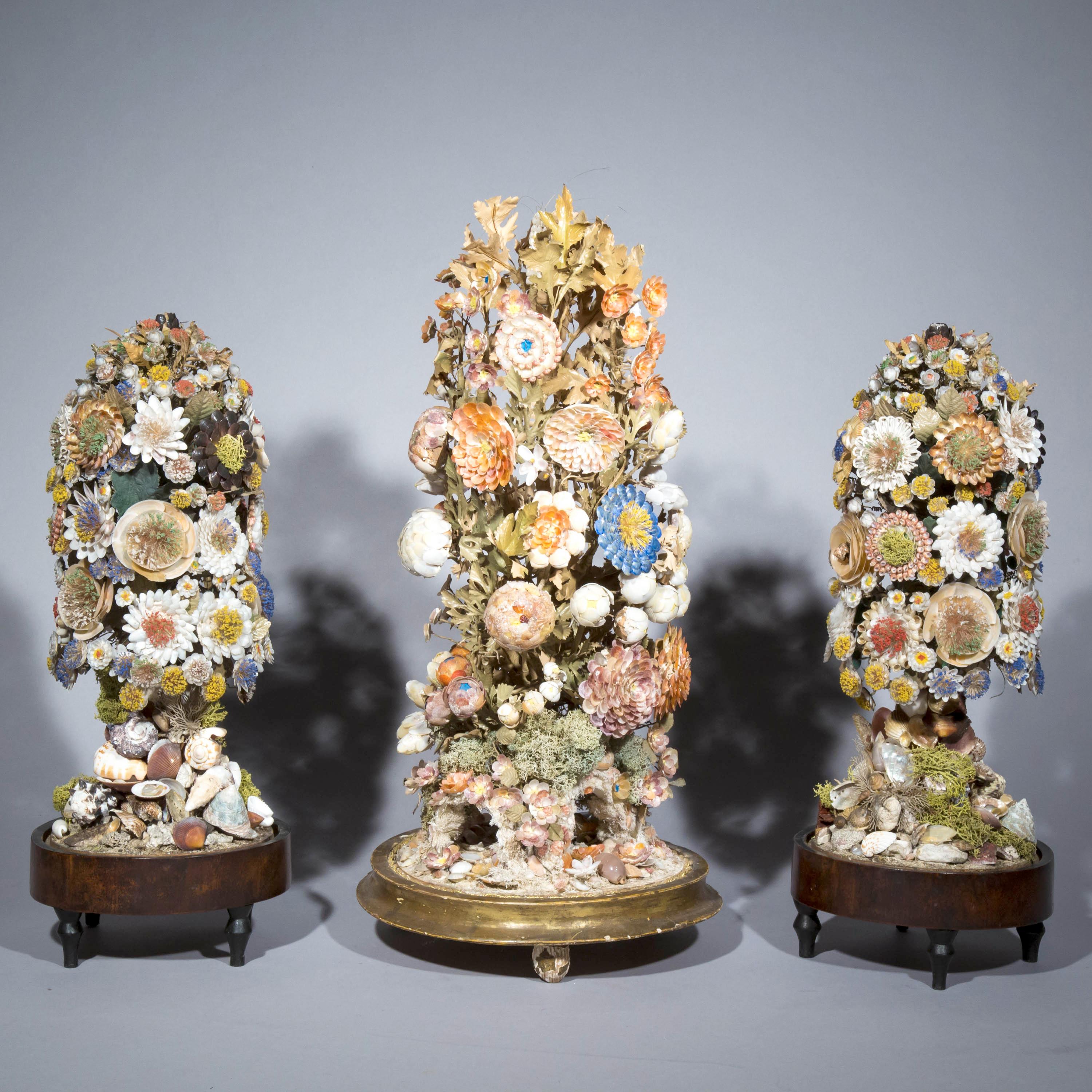 Three Victorian Shellwork Flower Arrangements 5