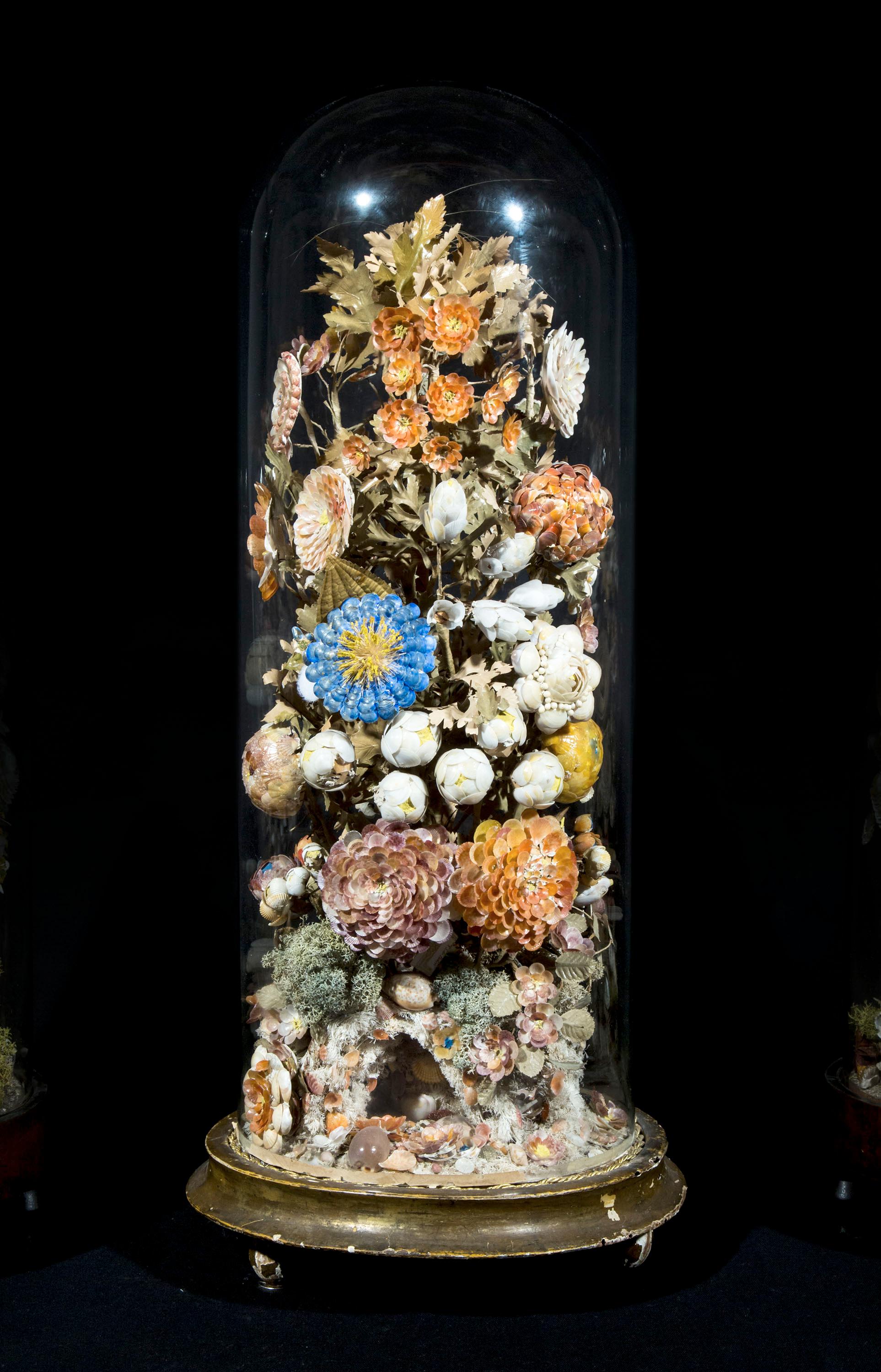 19th Century Three Victorian Shellwork Flower Arrangements