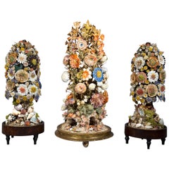 Three Victorian Shellwork Flower Arrangements