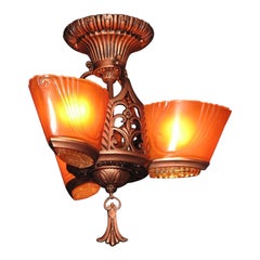 Three Vintage 3 Slip Shade Flush Mount Ceiling Fixtures Priced Each