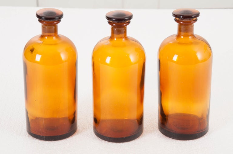 Pair of Vintage Amber Glass Apothecary Jars with Lids at 1stDibs