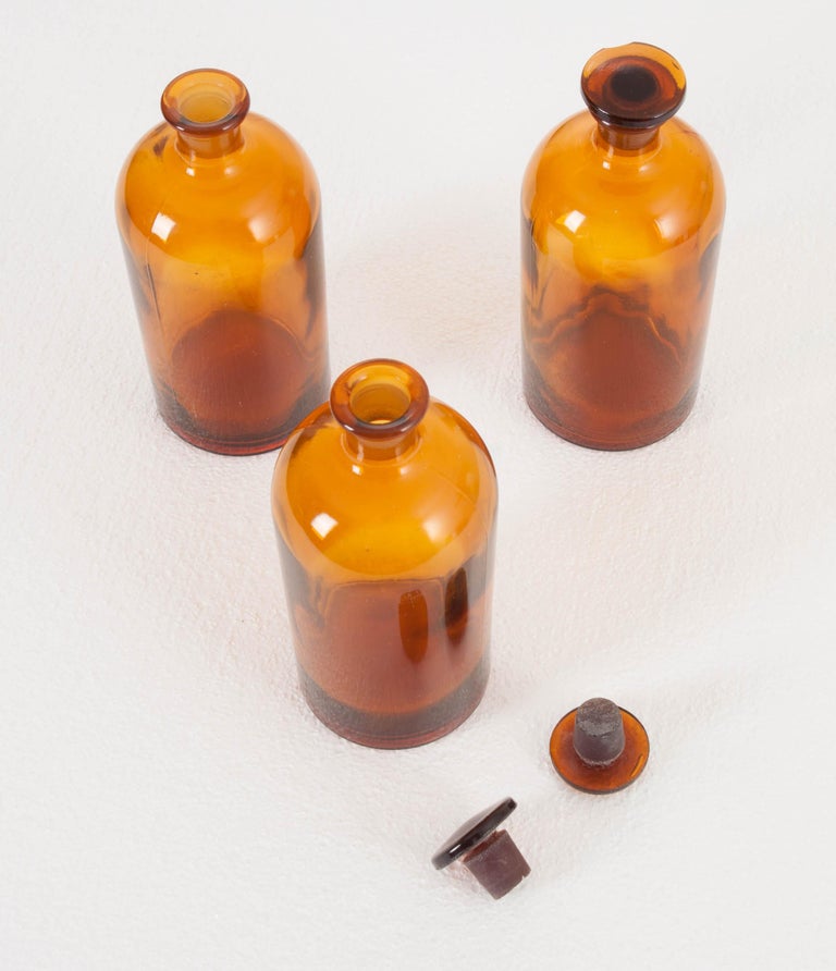 Pair of Vintage Amber Glass Apothecary Jars with Lids at 1stDibs