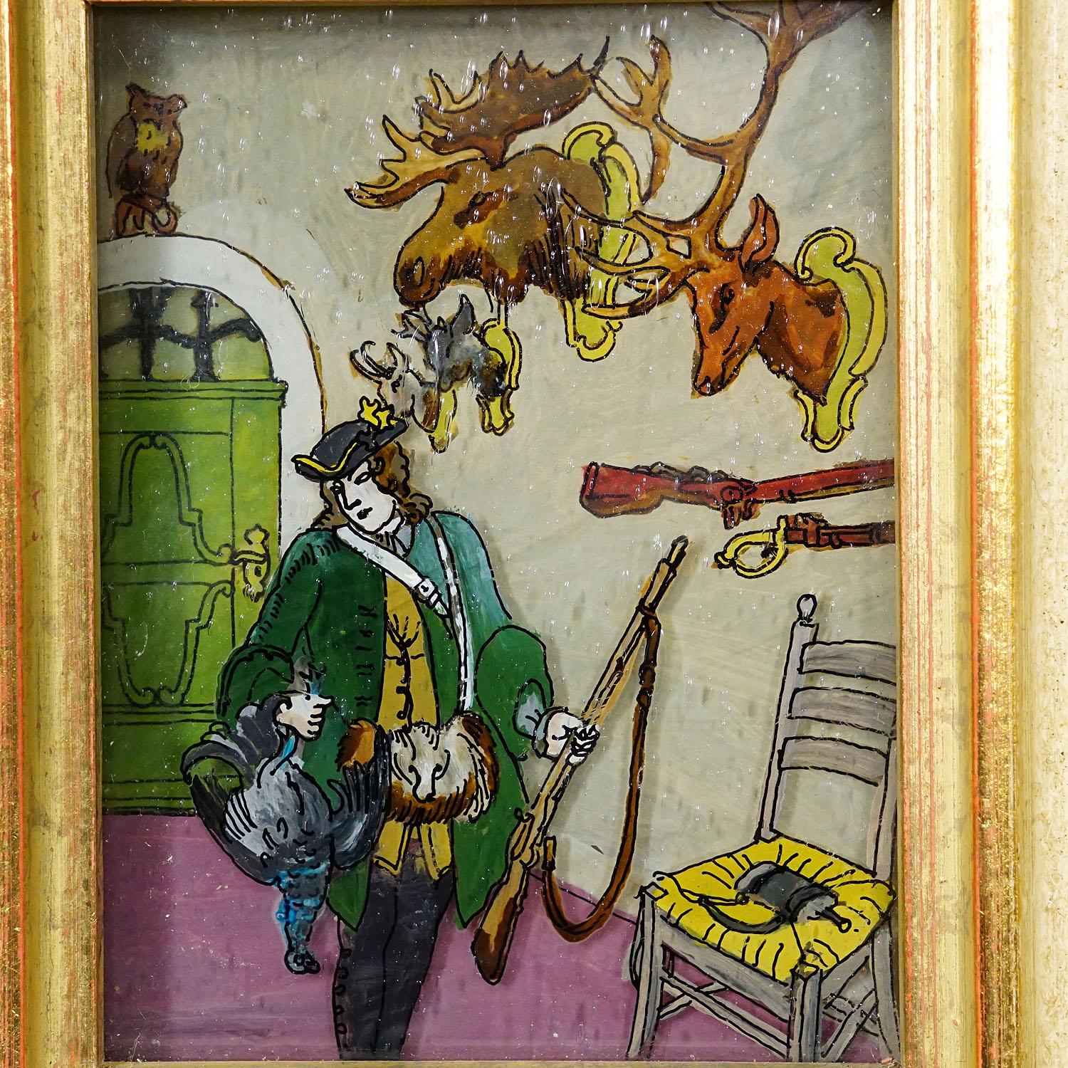 Trois tableaux vintage sous verre représentant des scènes de Biedermeier Bon état - En vente à Berghuelen, DE