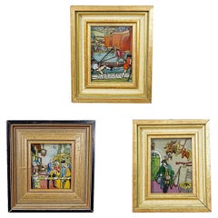 Trois tableaux vintage sous verre représentant des scènes de Biedermeier