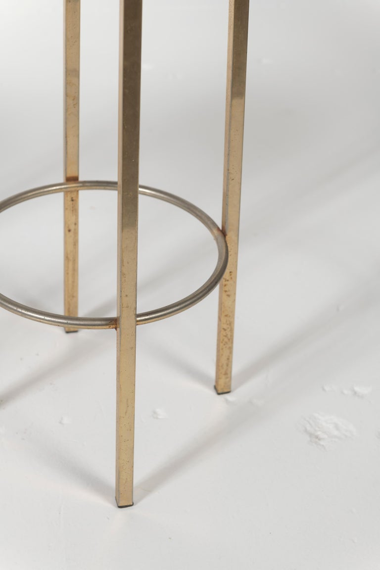 Three Vintage Black Leather Bar Stools with Metal Legs on Circular