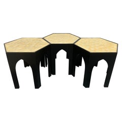 Three Vintage Capiz Shell Top Side Tables