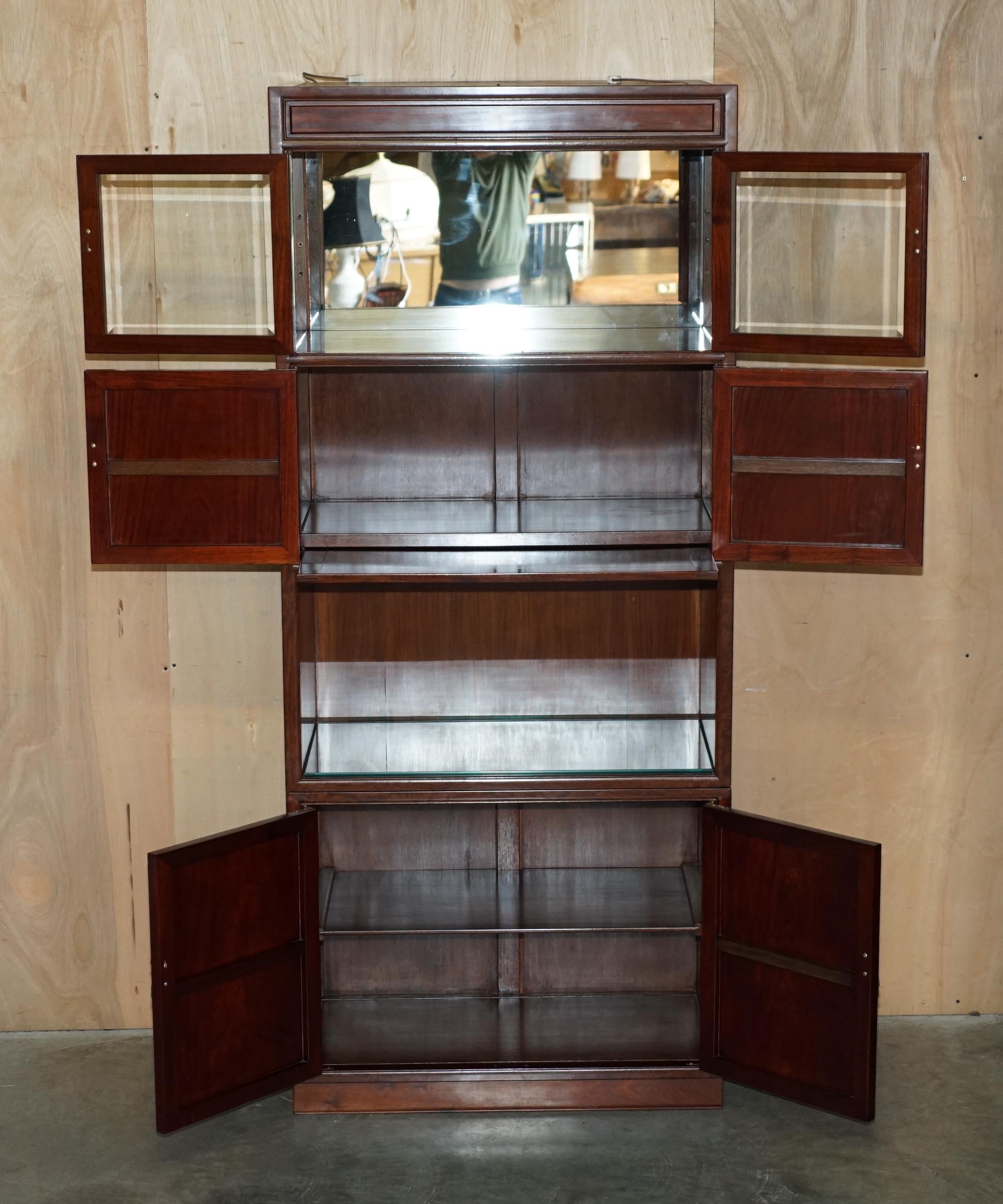 THREE VINTAGE CHINESE HARDWOOD MILITARY CAMPAIGN BOOKCASE DRINKS CABINET DRAWERs For Sale 4
