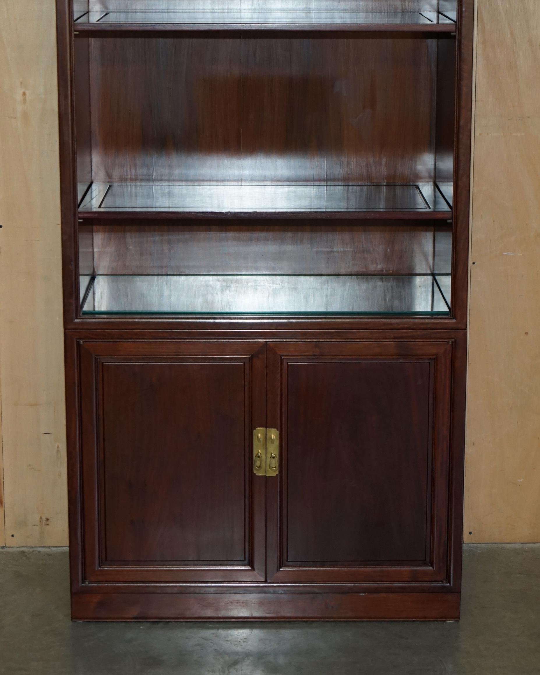 THREE VINTAGE CHINESE HARDWOOD MILITARY CAMPAIGN BOOKCASE DRINKS CABINET DRAWERs For Sale 11