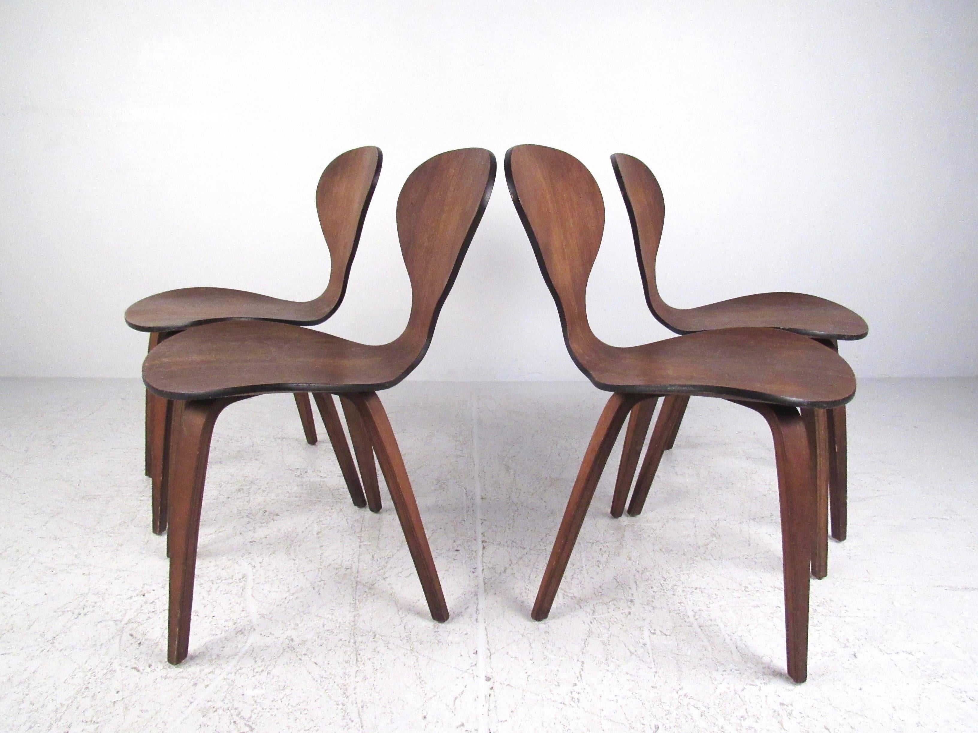 Mid-Century Modern Three Vintage Dining Chairs After Norman Cherner