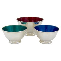Three Vintage Enamel and Silverplate Bowls from Towle Silversmiths
