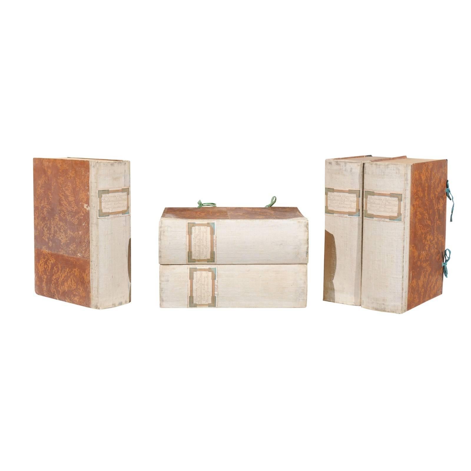 Three Vintage Faux-Book Decorative Boxes from an Italian Winery, circa 1940