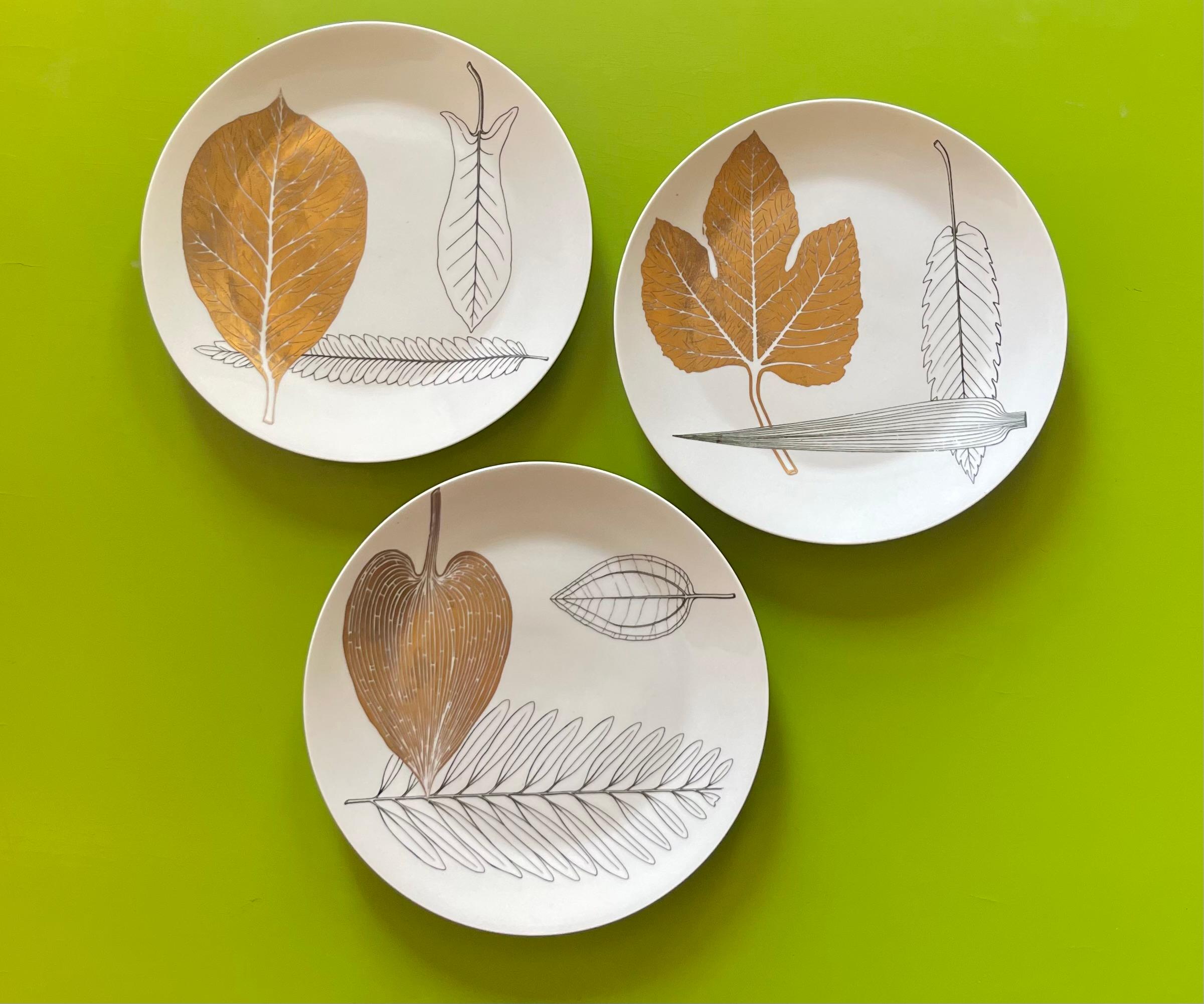 Mid-Century Modern Three Vintage Fornasetti Leaf “Foglie” Plates  For Sale