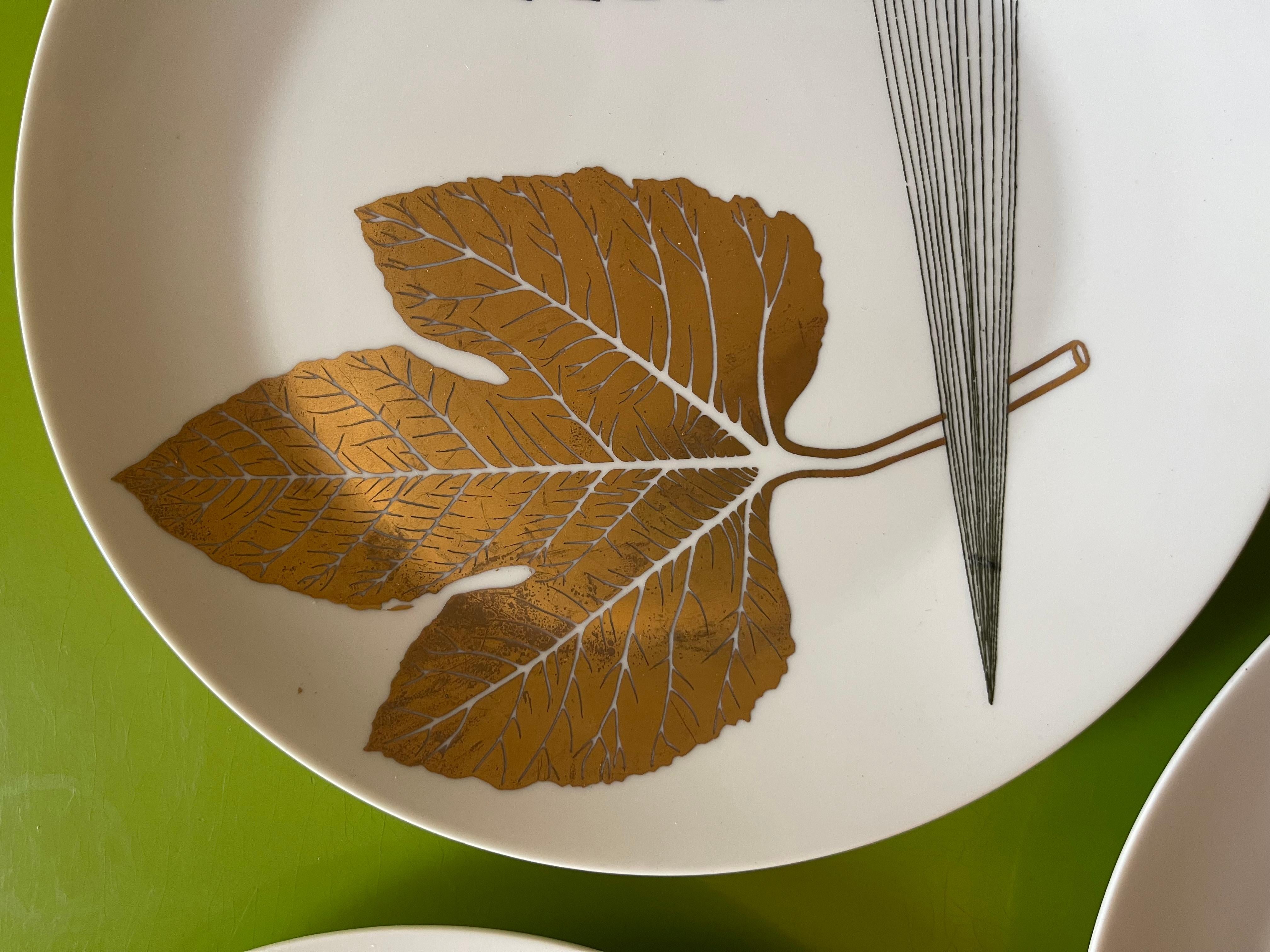 Gilt Three Vintage Fornasetti Leaf “Foglie” Plates  For Sale