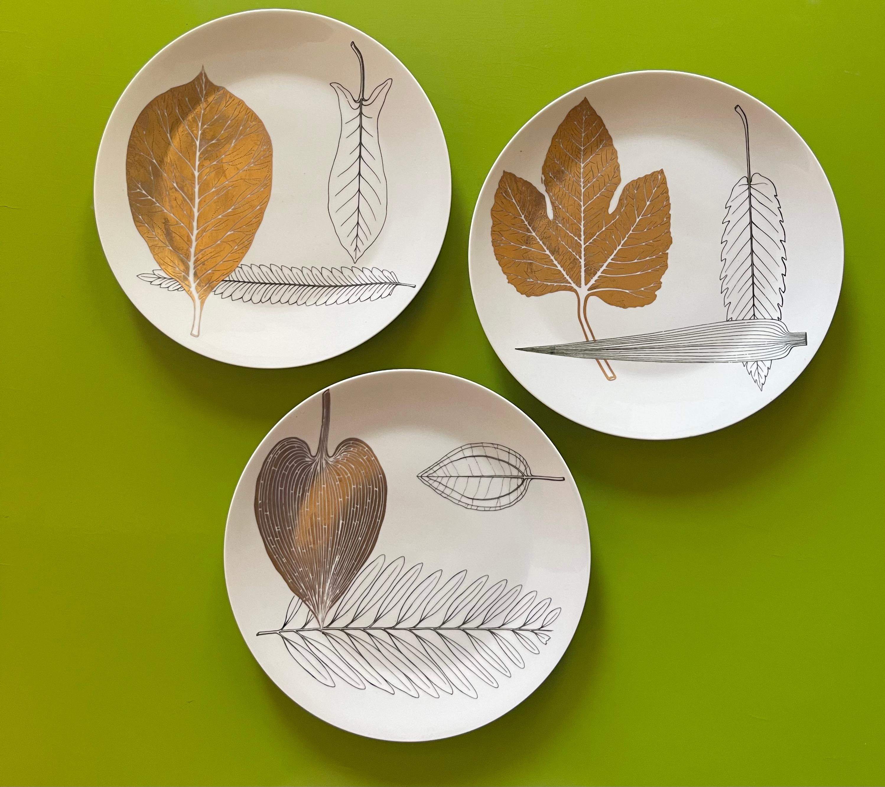 20th Century Three Vintage Fornasetti Leaf “Foglie” Plates  For Sale