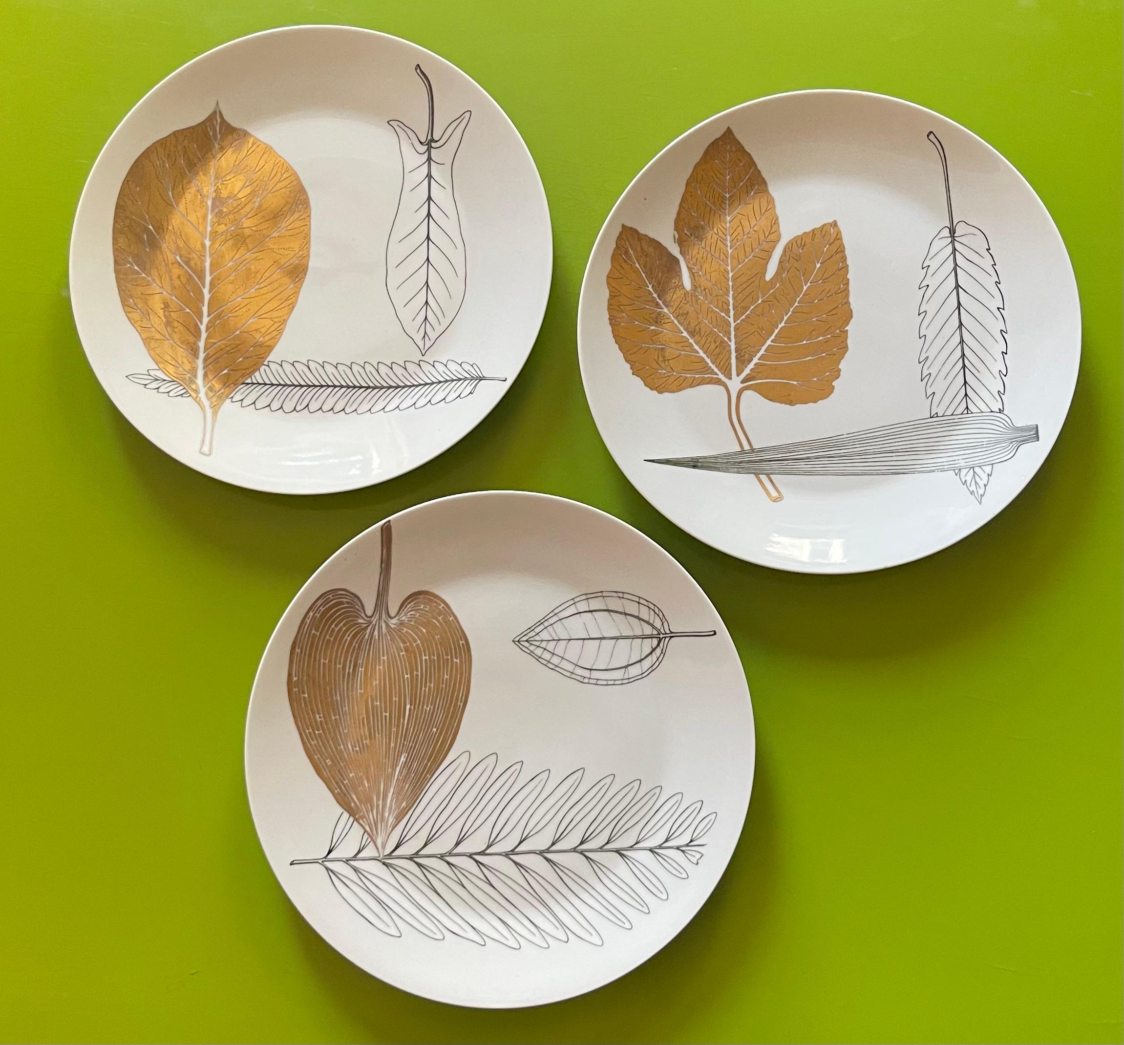 Ceramic Three Vintage Fornasetti Leaf “Foglie” Plates  For Sale