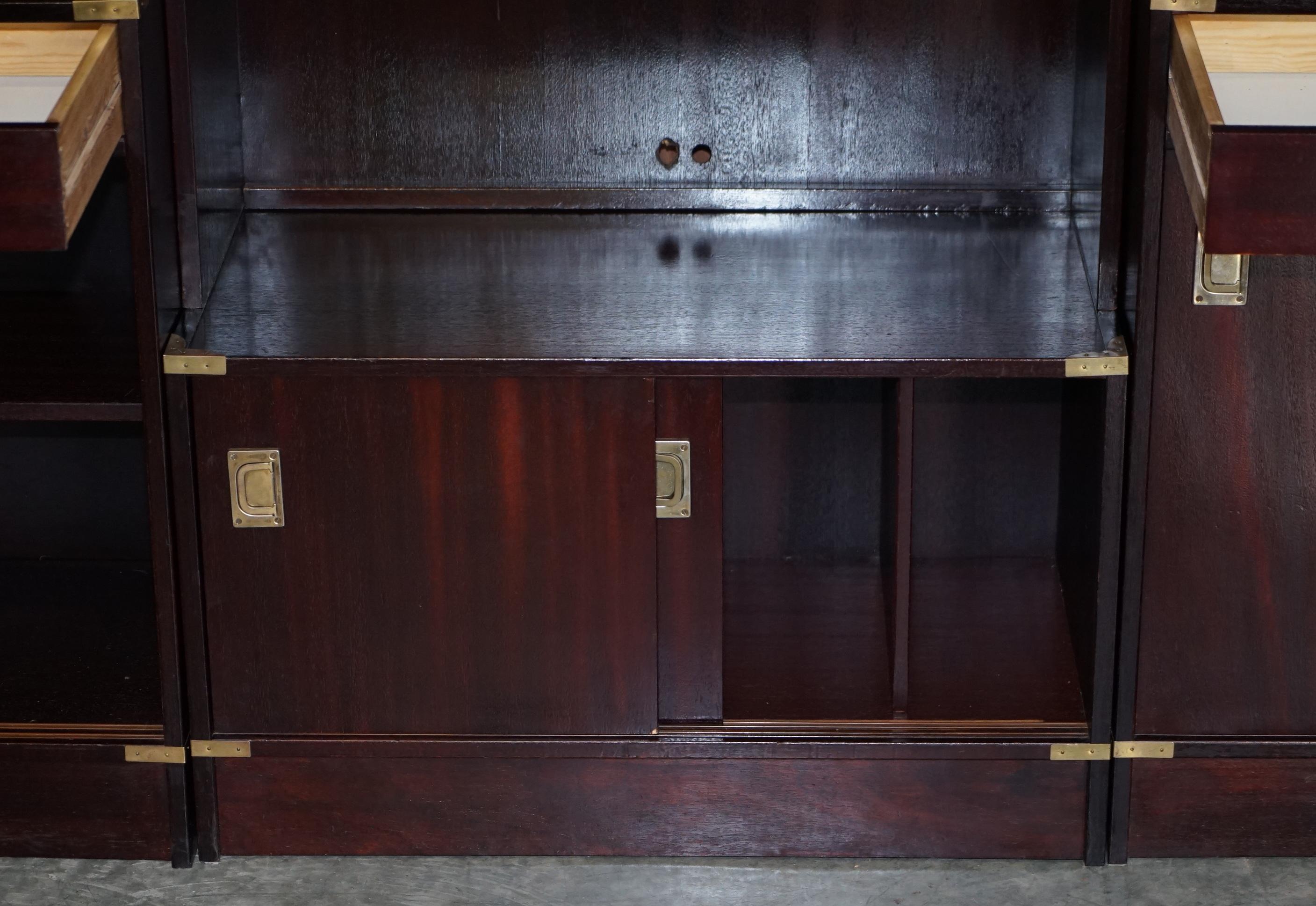 Three Vintage Hardwood Finish Military Campaign Bookcases Used for Media Storage For Sale 11