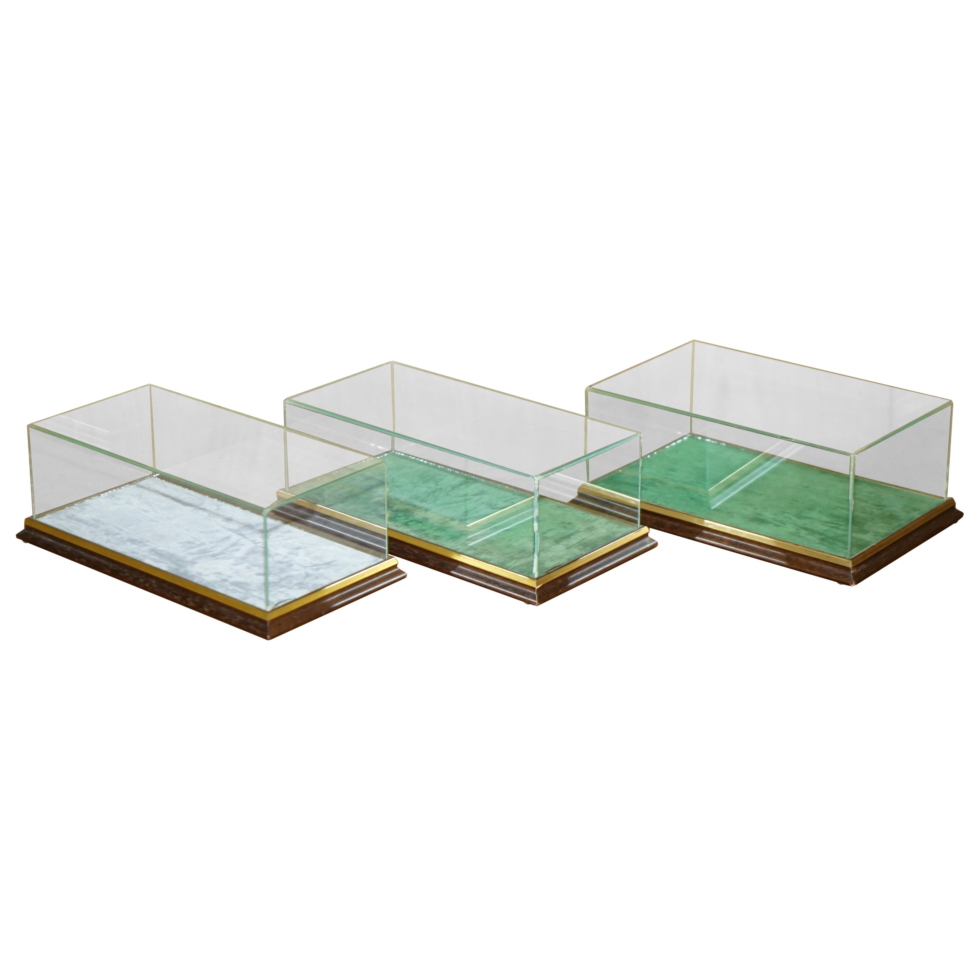 THREE ViNTAGE HARDWOOD & GLASS TABLE TOP DISPLAY CASES FOR TRINKETS 10.5X29X15CM