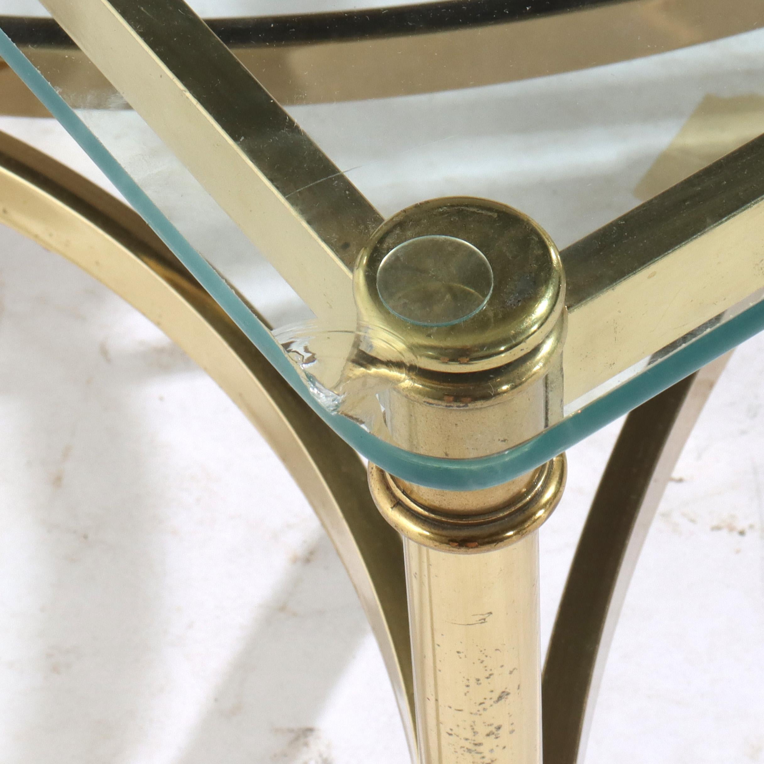 Three Vintage Hollywood Regency MCM Brass & Glass Side Tables C1960 For Sale 1