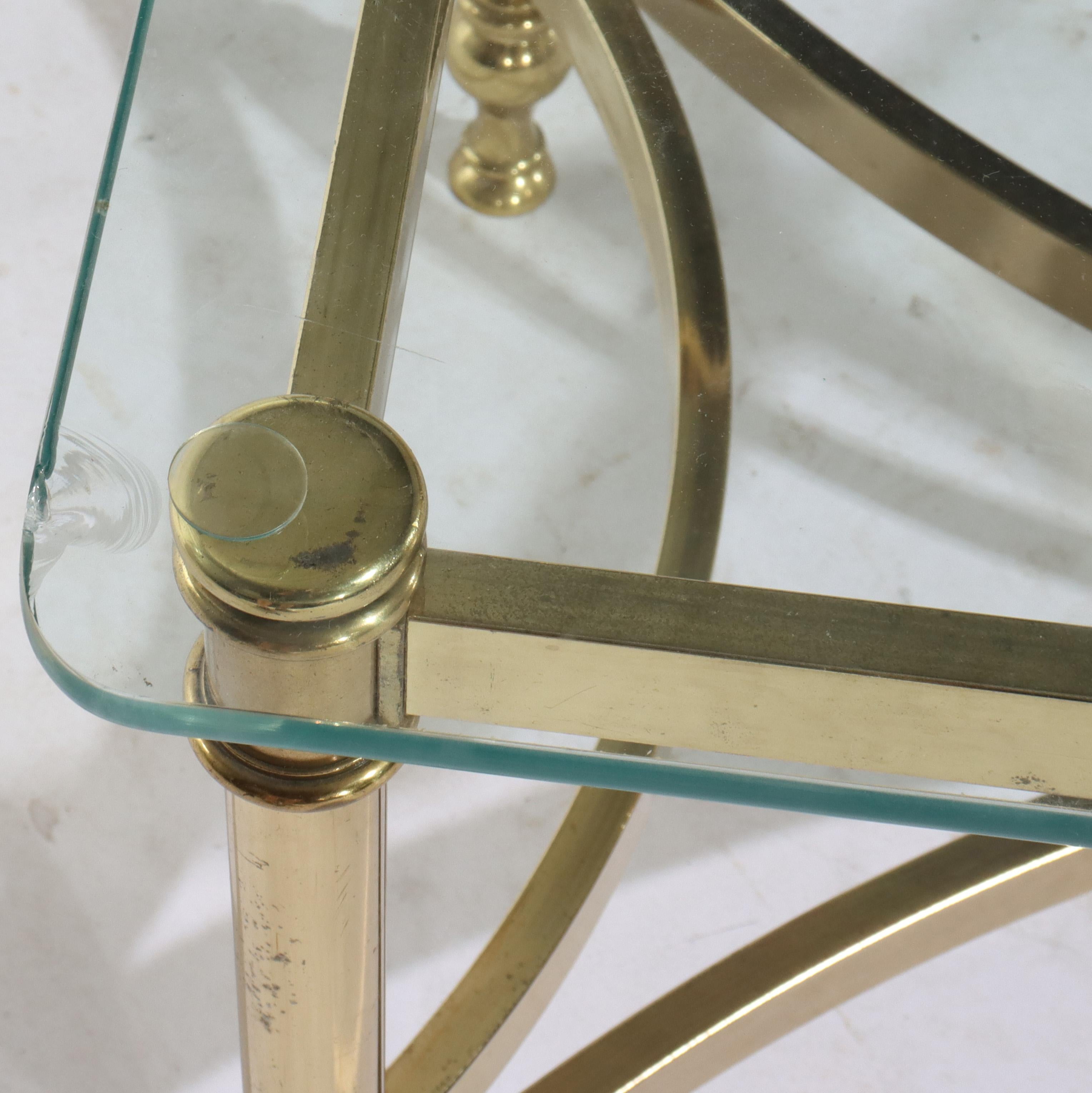 Three Vintage Hollywood Regency MCM Brass & Glass Side Tables C1960 For Sale 2