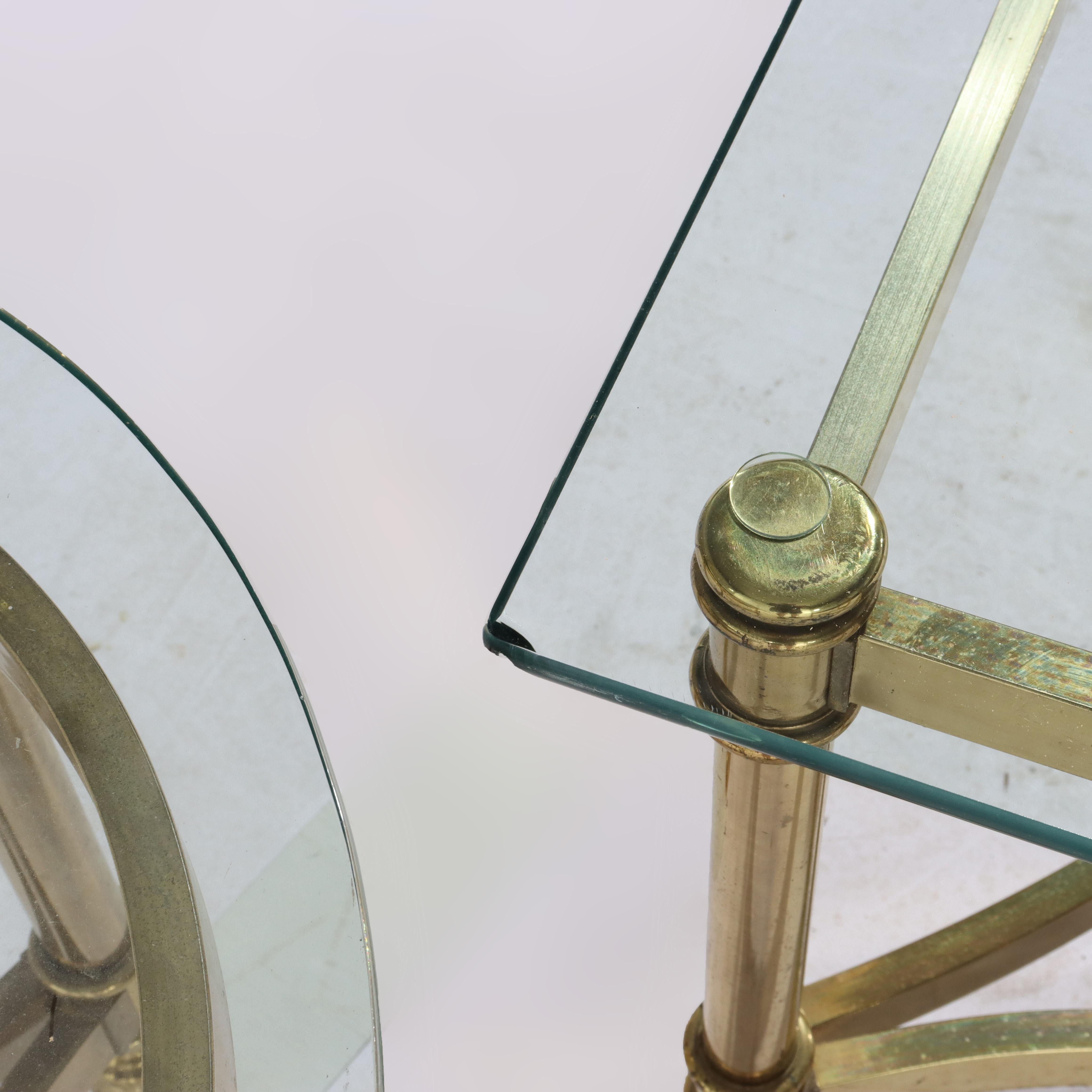 Three Vintage Hollywood Regency MCM Brass & Glass Side Tables C1960 For Sale 3