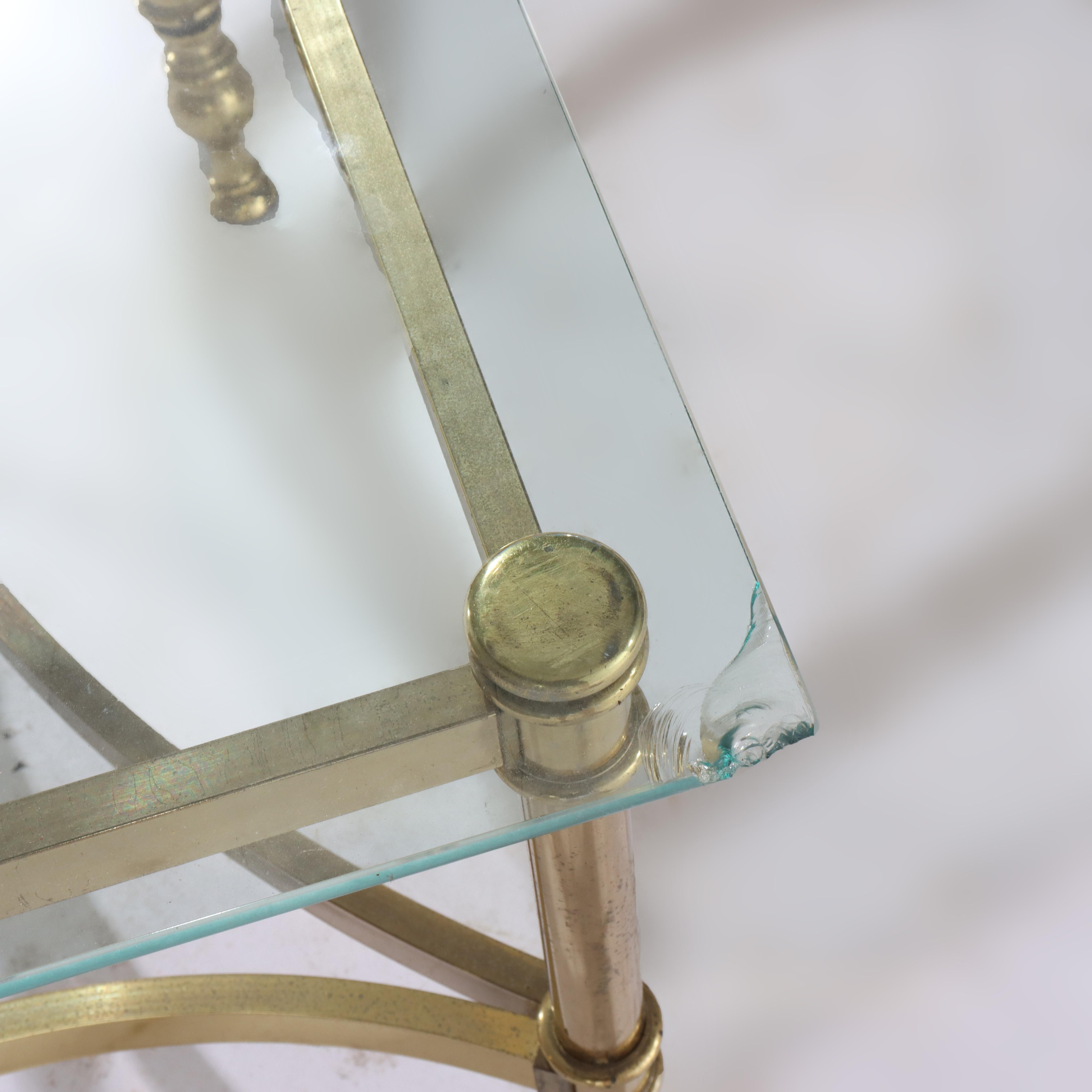 Three Vintage Hollywood Regency MCM Brass & Glass Side Tables C1960 For Sale 4
