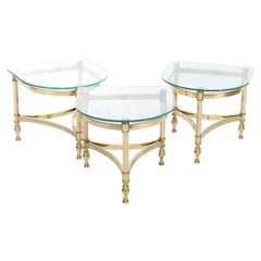 Three Vintage Hollywood Regency MCM Brass & Glass Side Tables C1960