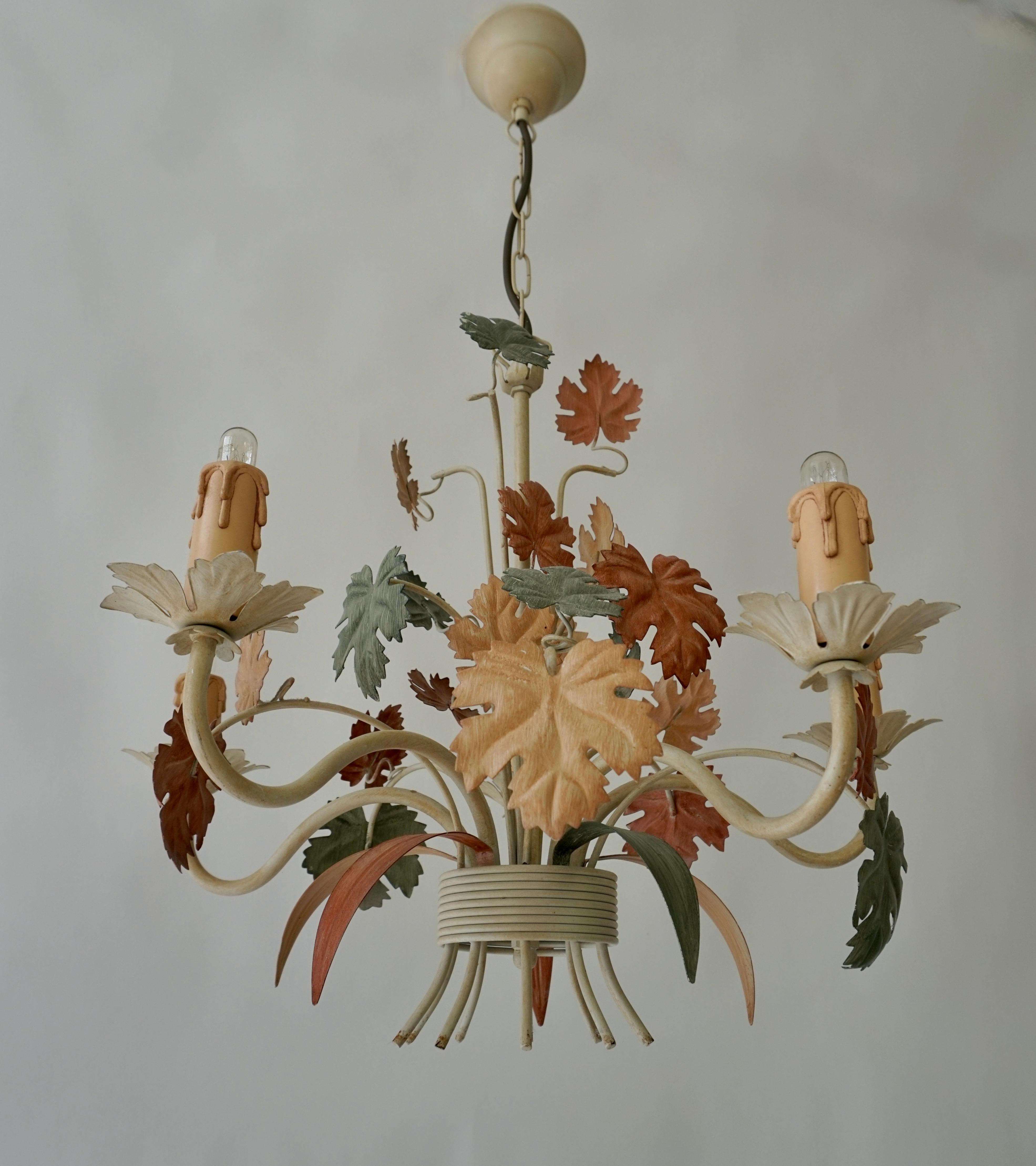 20th Century Three Vintage Italian Tole Floral Chandeliers With Leaves For Sale