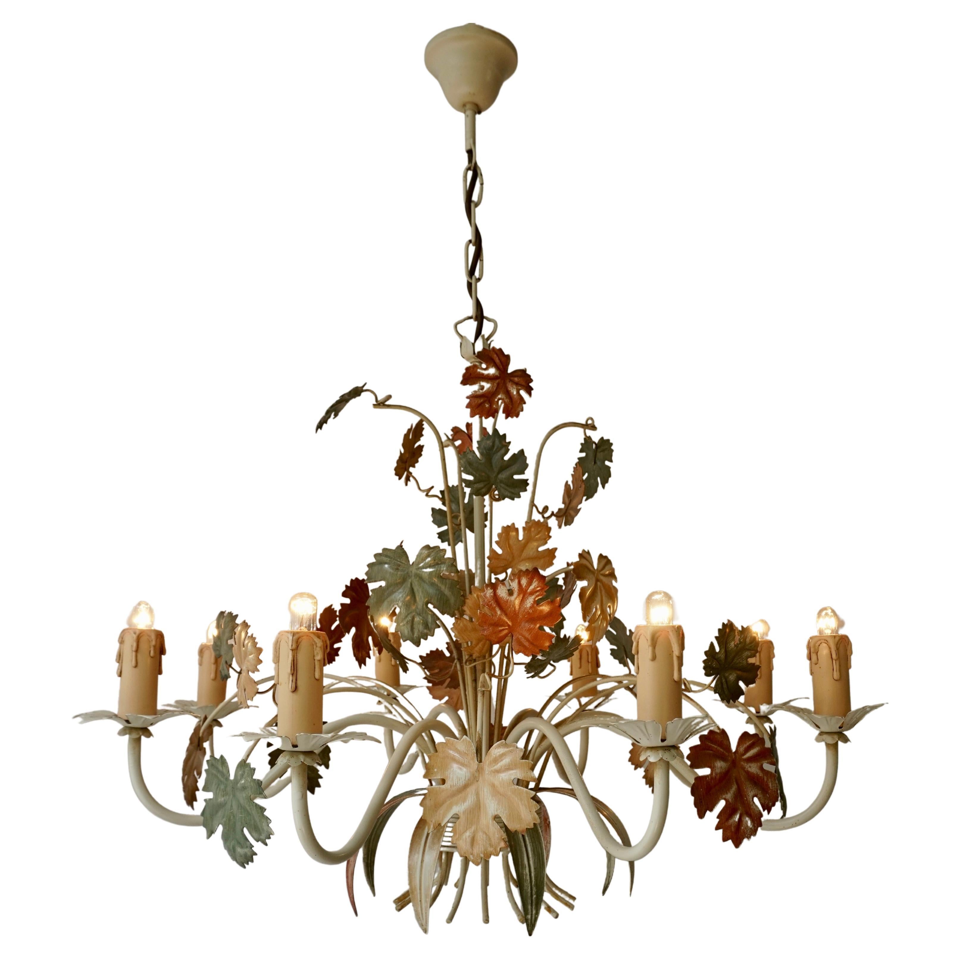 Three Vintage Italian Tole Floral Chandeliers With Leaves For Sale