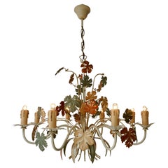 Three Vintage Italian Tole Floral Chandeliers With Leaves