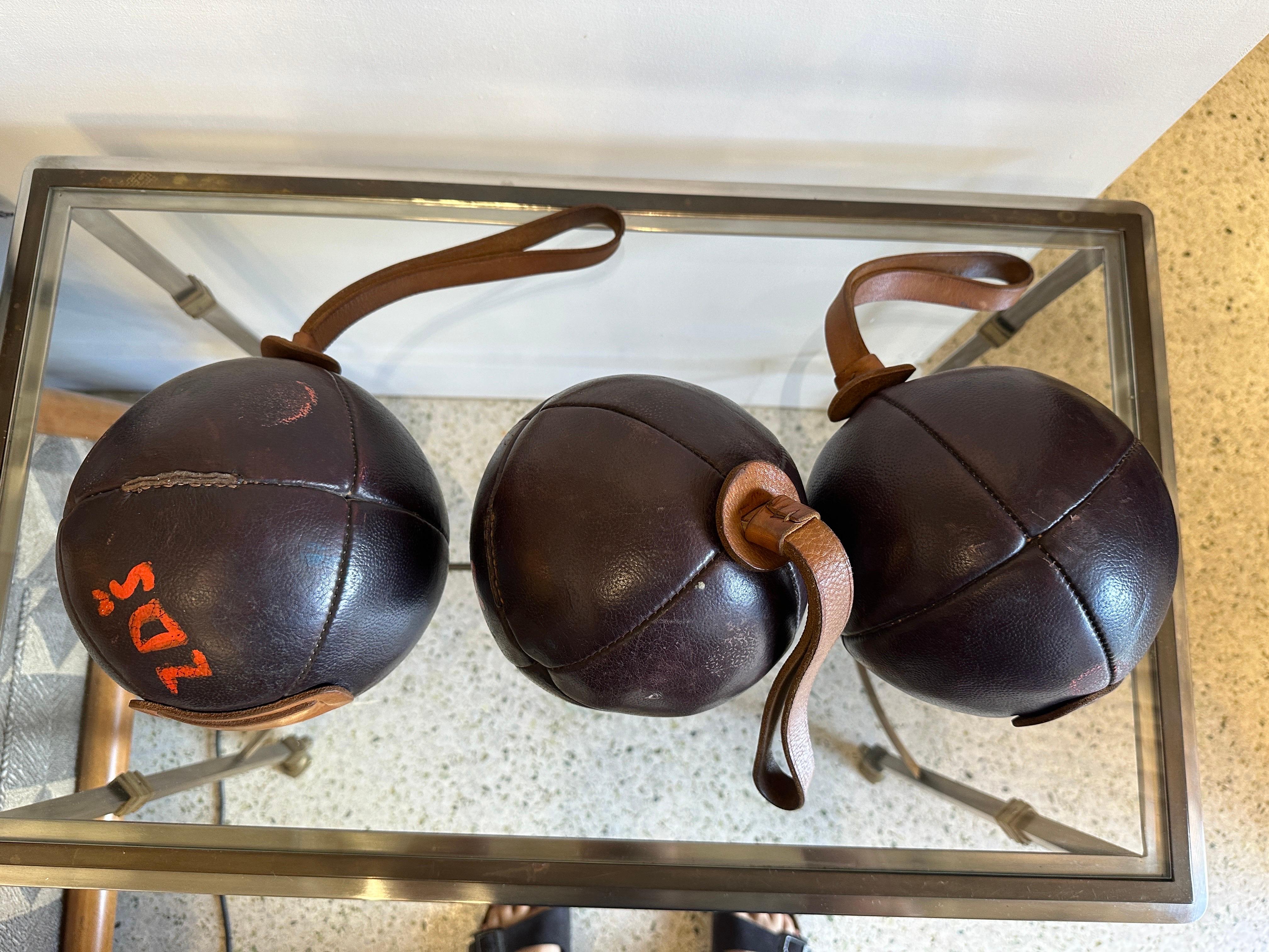 Three Vintage Leather Gym Accessories, France 1930's In Good Condition For Sale In East Hampton, NY
