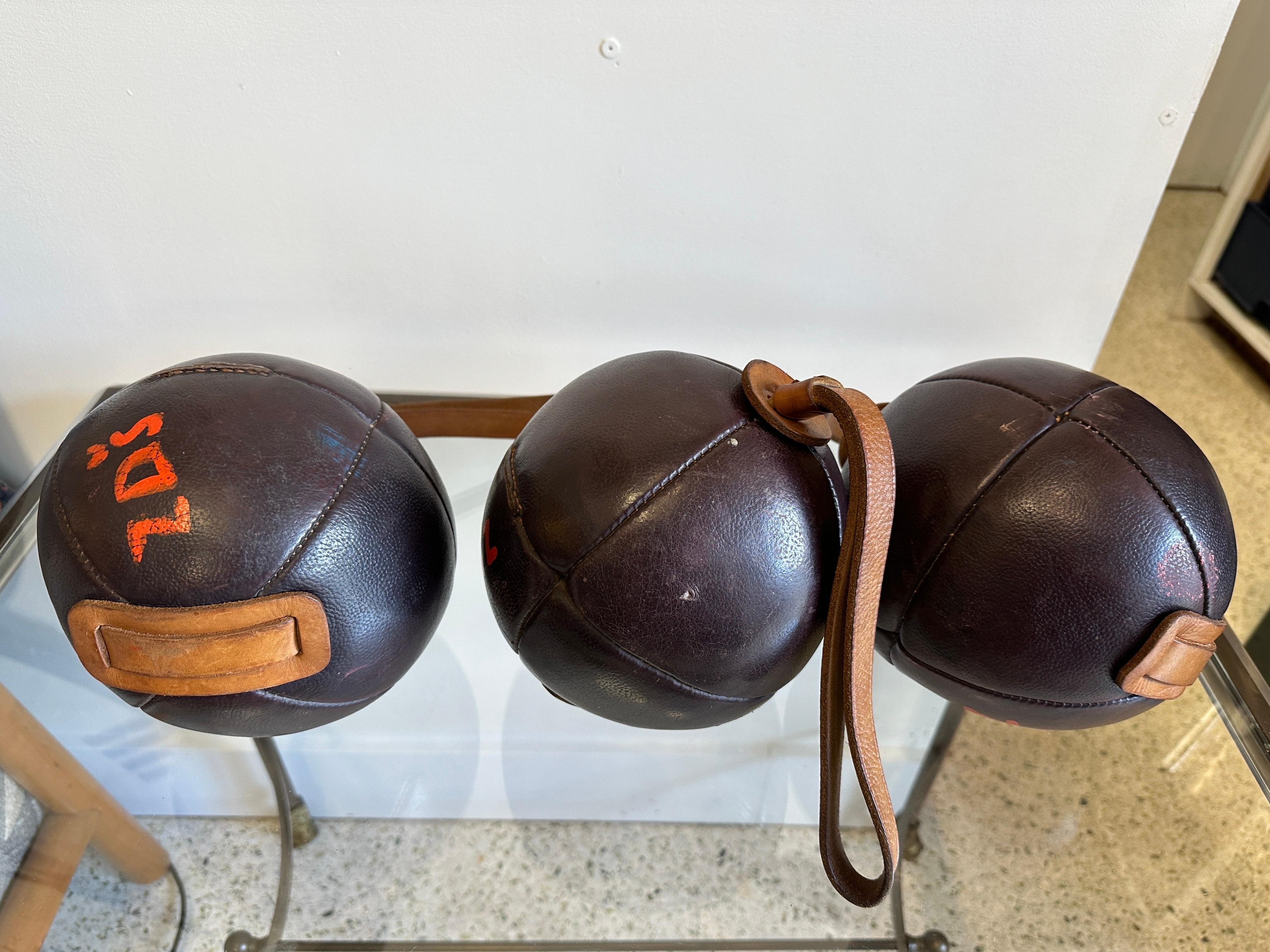 Mid-20th Century Three Vintage Leather Gym Accessories, France 1930's For Sale